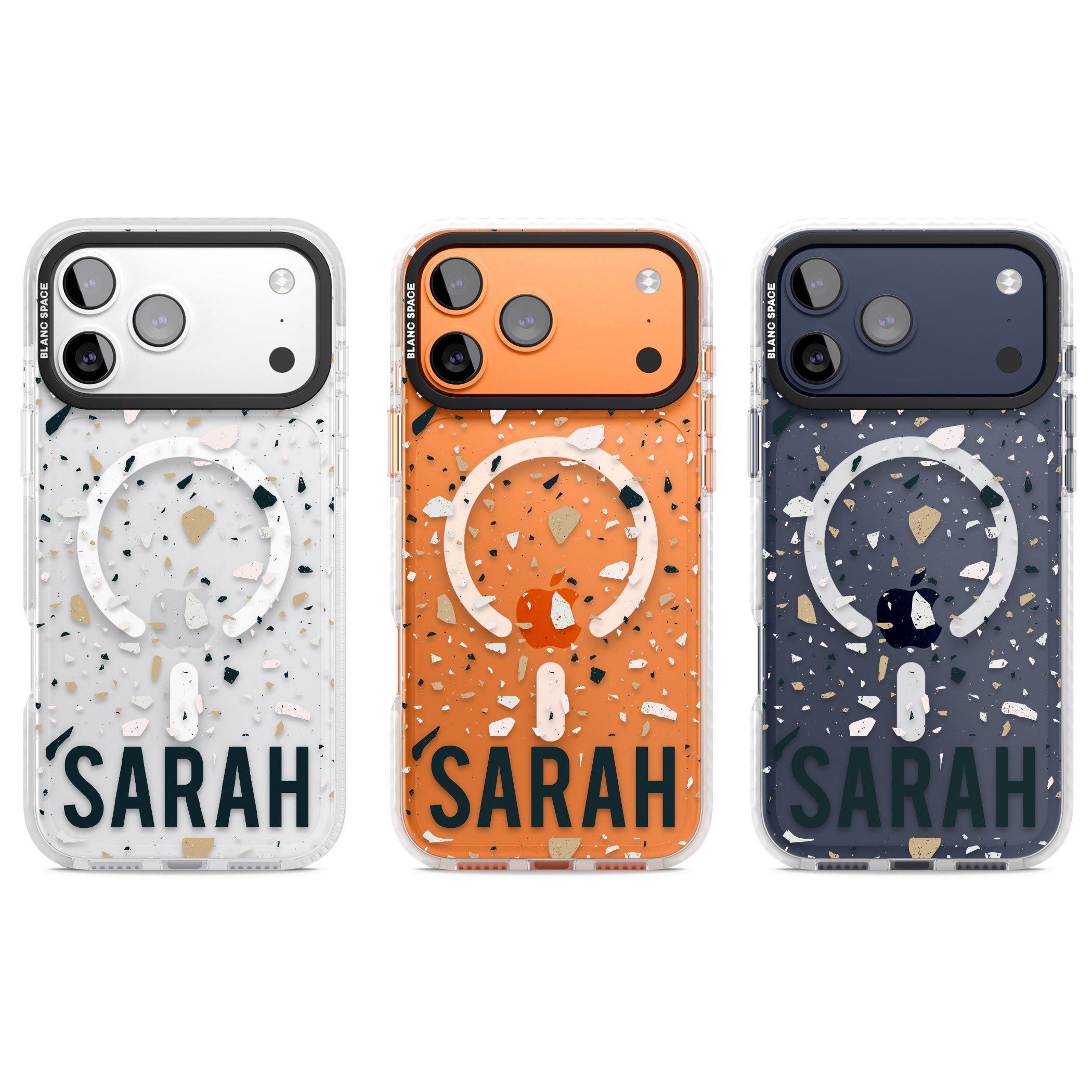 Personalised Terrazzo Blue, Pink, Brown iPhone 17 Pro Impact Pro Clear Phone Case APT Impact Protection