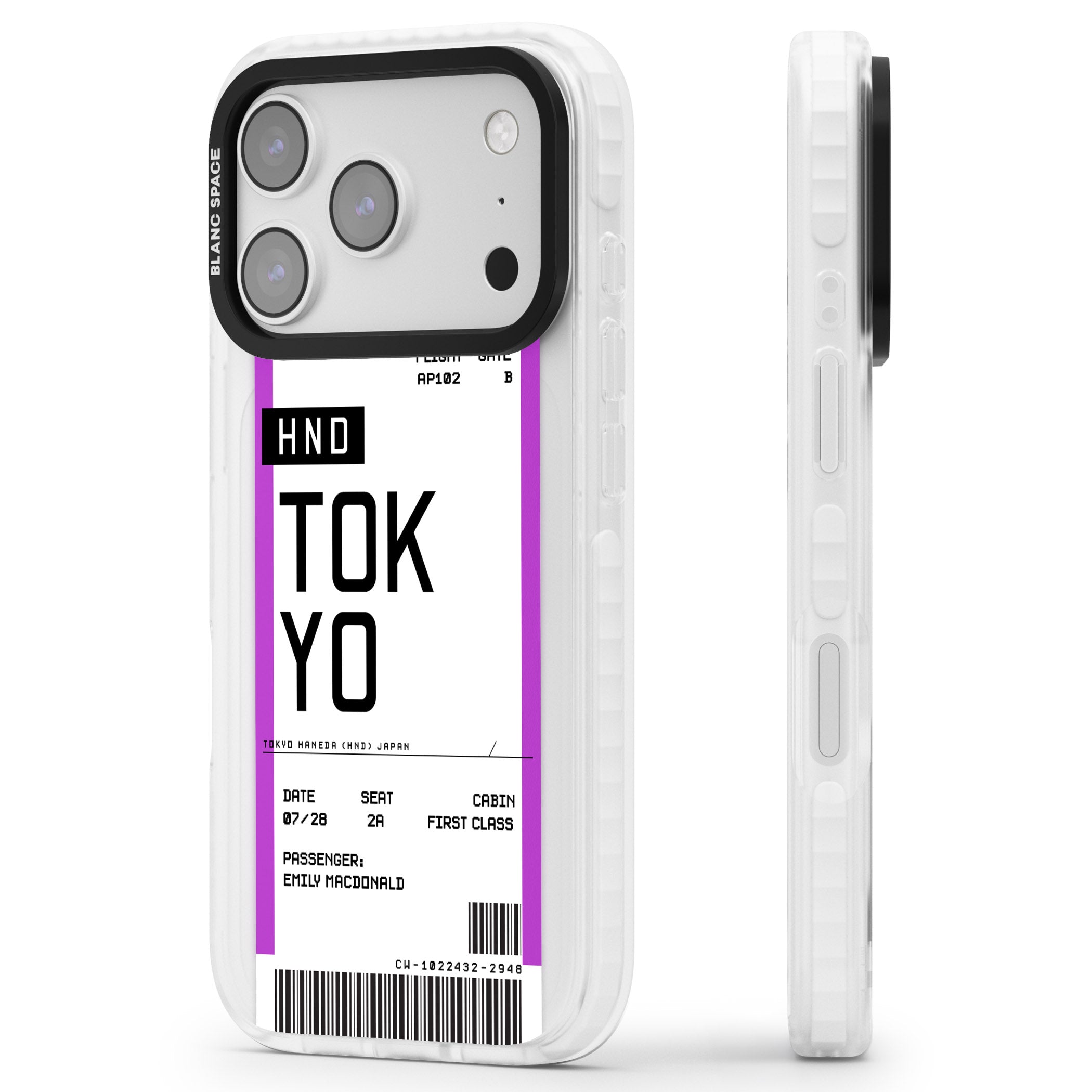 Personalised Tokyo Boarding Pass iPhone 17 Pro Max Impact Pro Clear Phone Case Side Profile