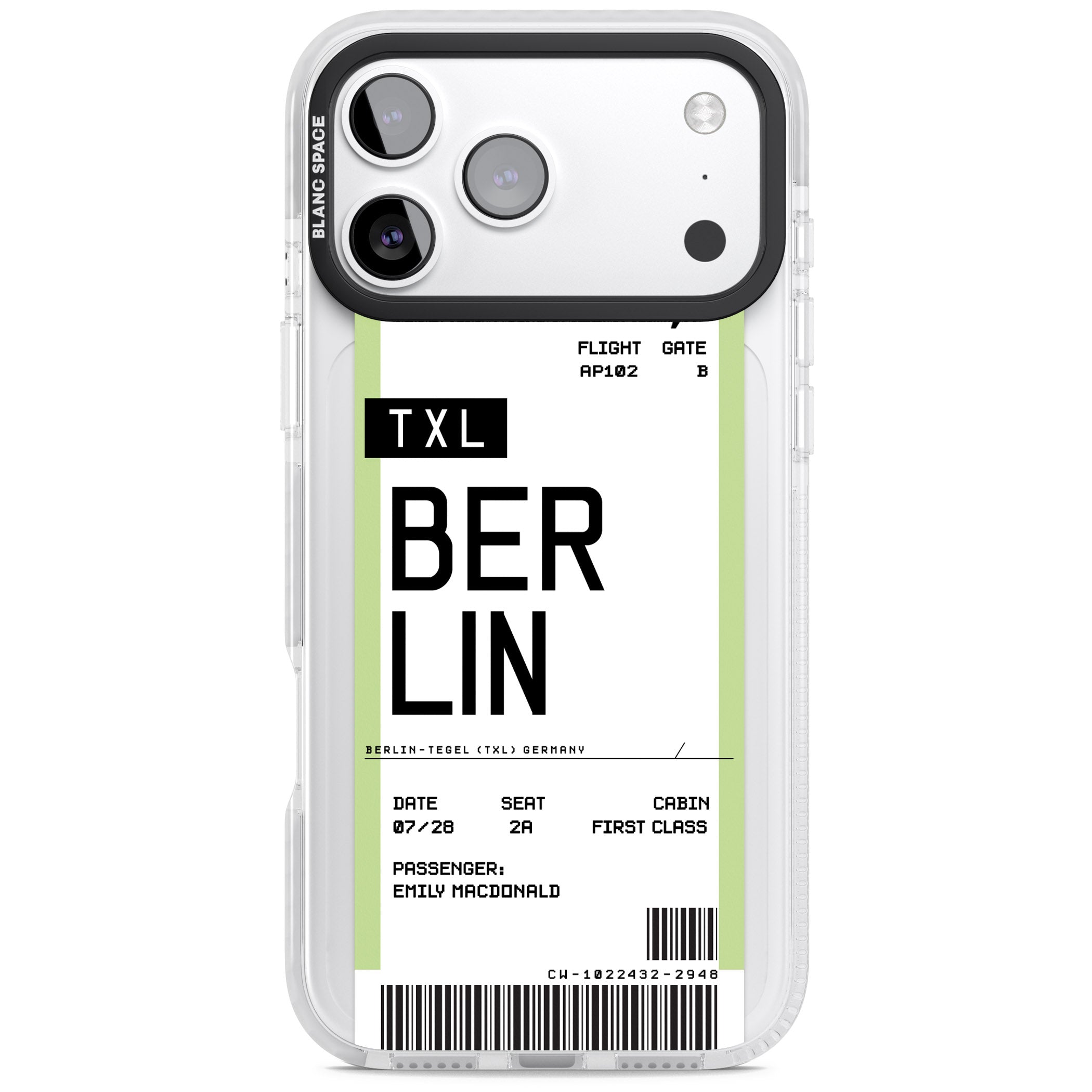 Personalised Berlin Boarding Pass iPhone 17 Pro Max Impact Pro Clear Phone Case