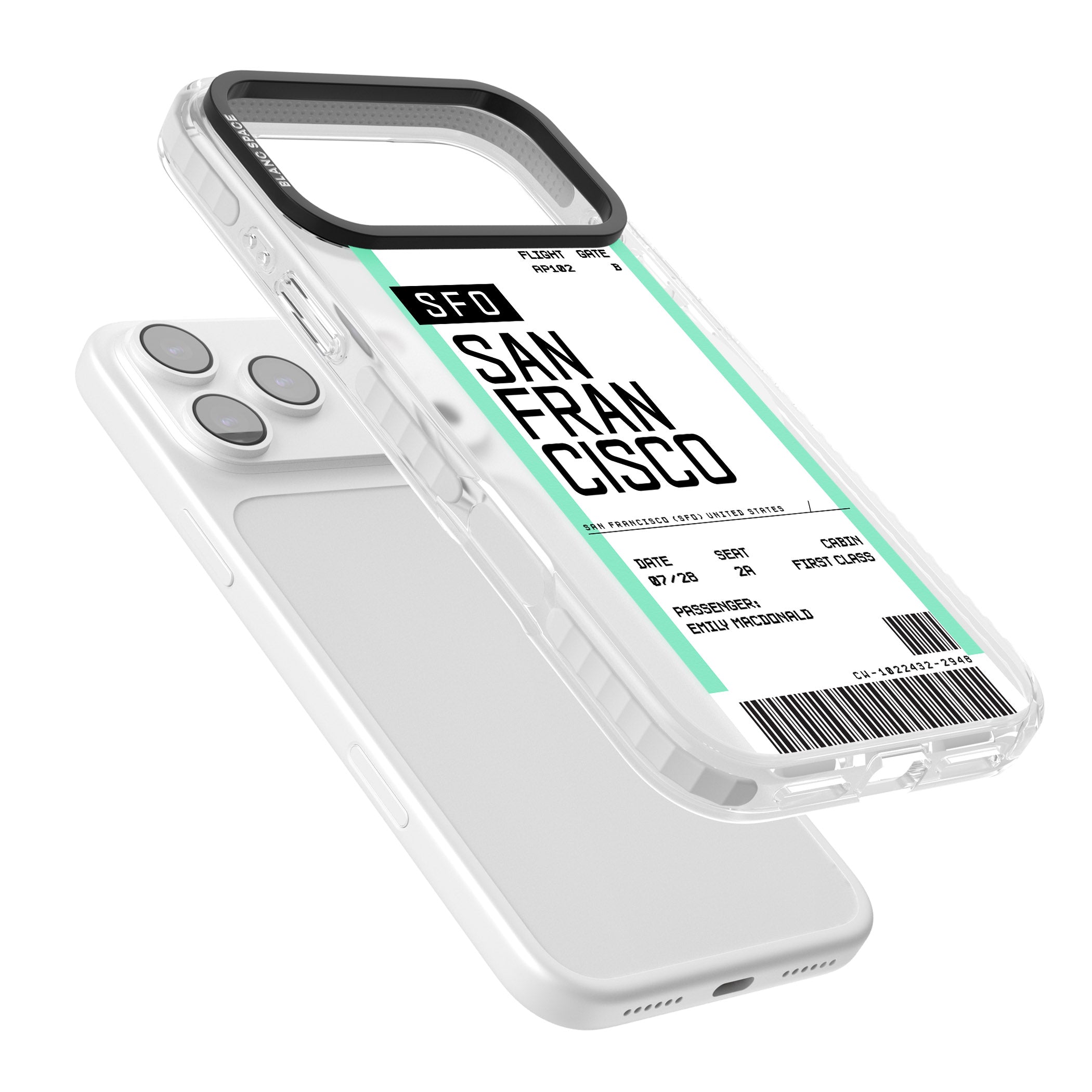 Personalised San Francisco Boarding Pass iPhone 17 Pro Max Impact Pro Clear Phone Case Colours
