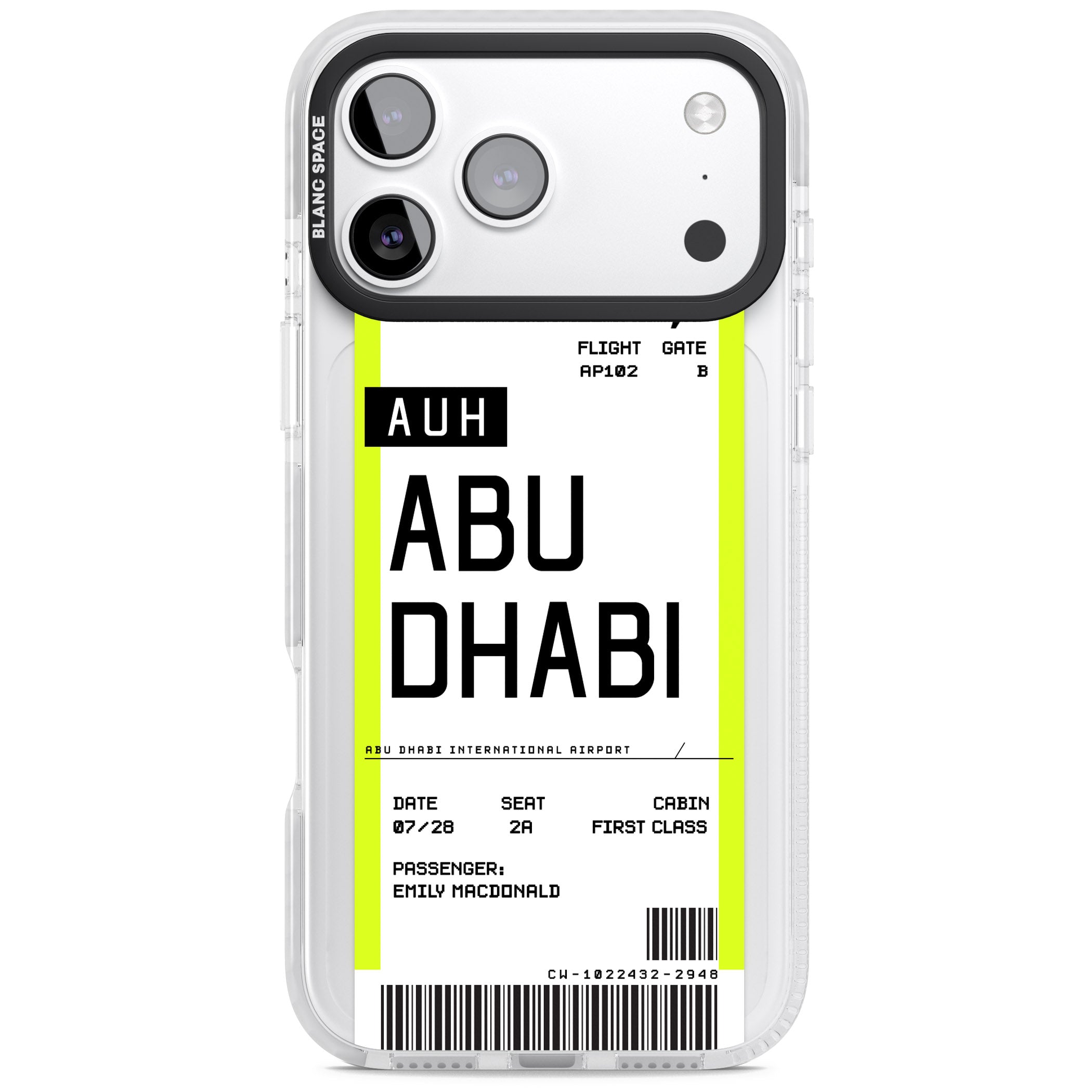 Personalised Abu Dhabi Boarding Pass iPhone 17 Pro Max Impact Pro Clear Phone Case