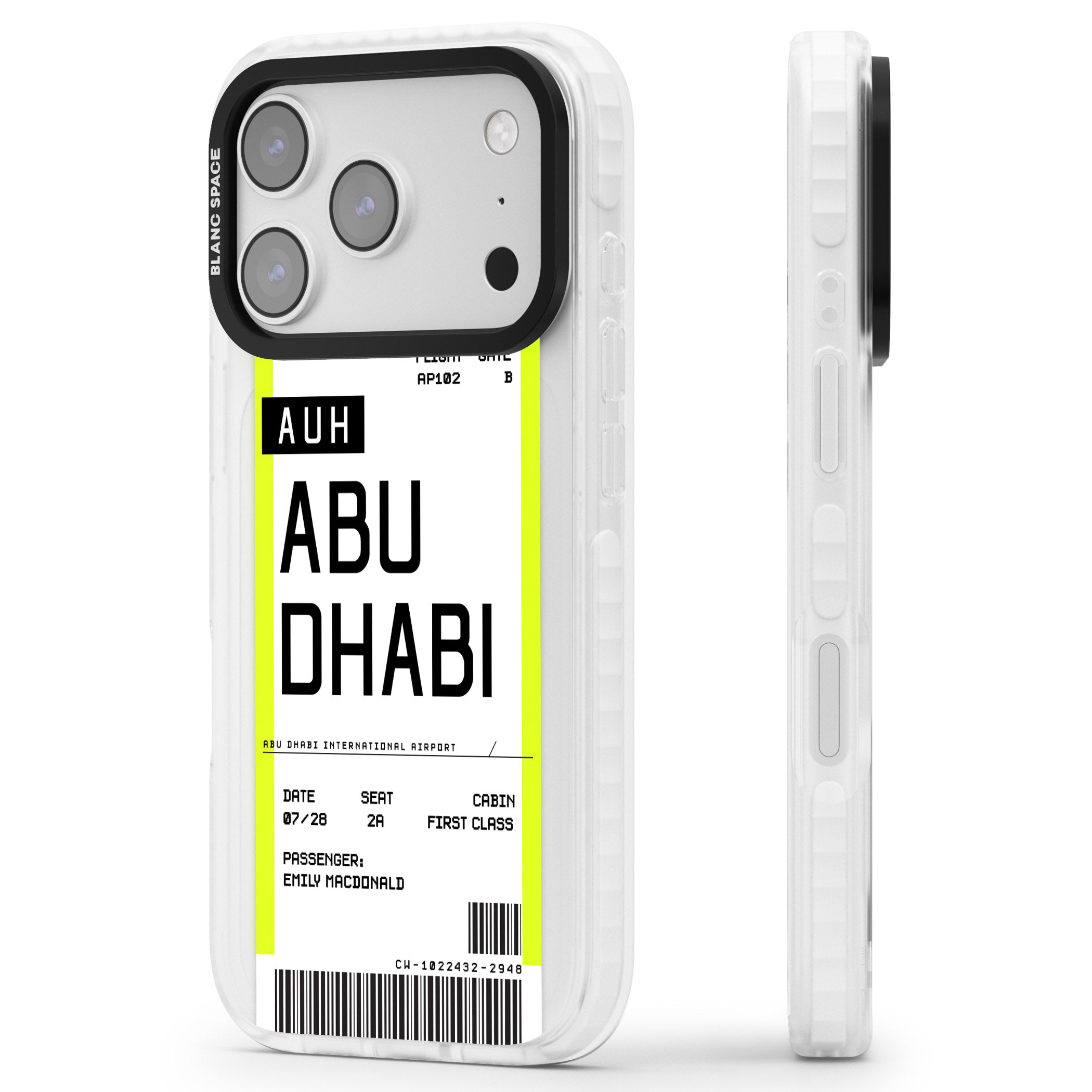 Personalised Abu Dhabi Boarding Pass iPhone 17 Pro Max Impact Pro Clear Phone Case Side Profile