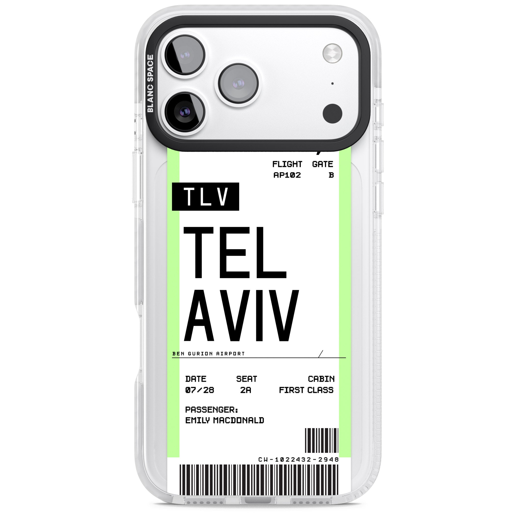 Personalised Tel Aviv Boarding Pass iPhone 17 Pro Max Impact Pro Clear Phone Case
