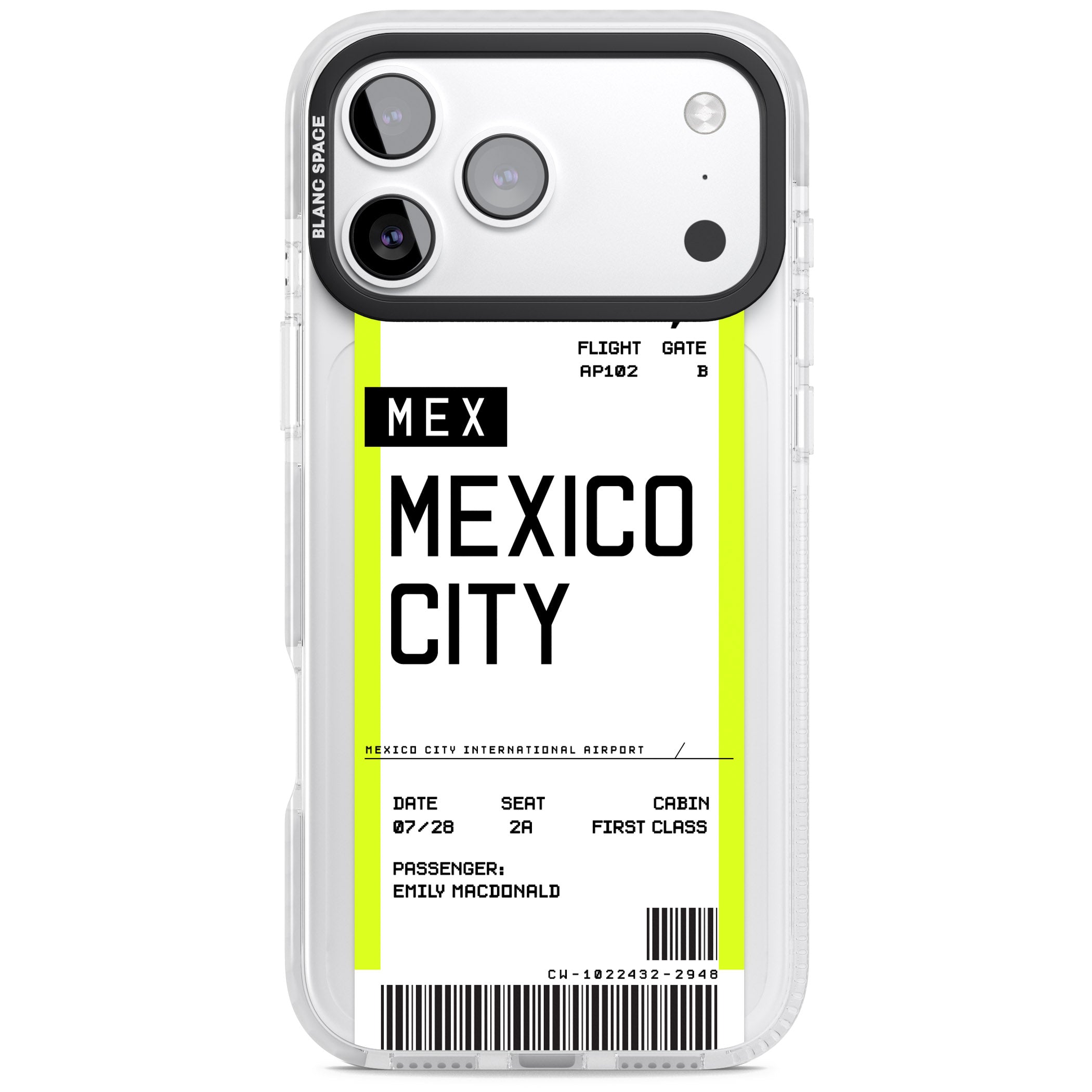 Personalised Mexico City Boarding Pass iPhone 17 Pro Max Impact Pro Clear Phone Case