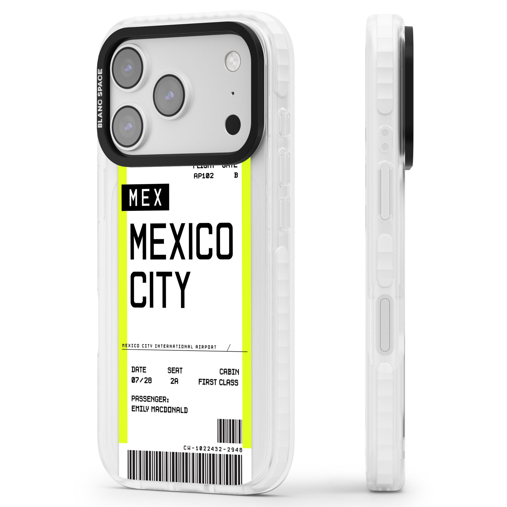 Personalised Mexico City Boarding Pass iPhone 17 Pro Max Impact Pro Clear Phone Case Side Profile