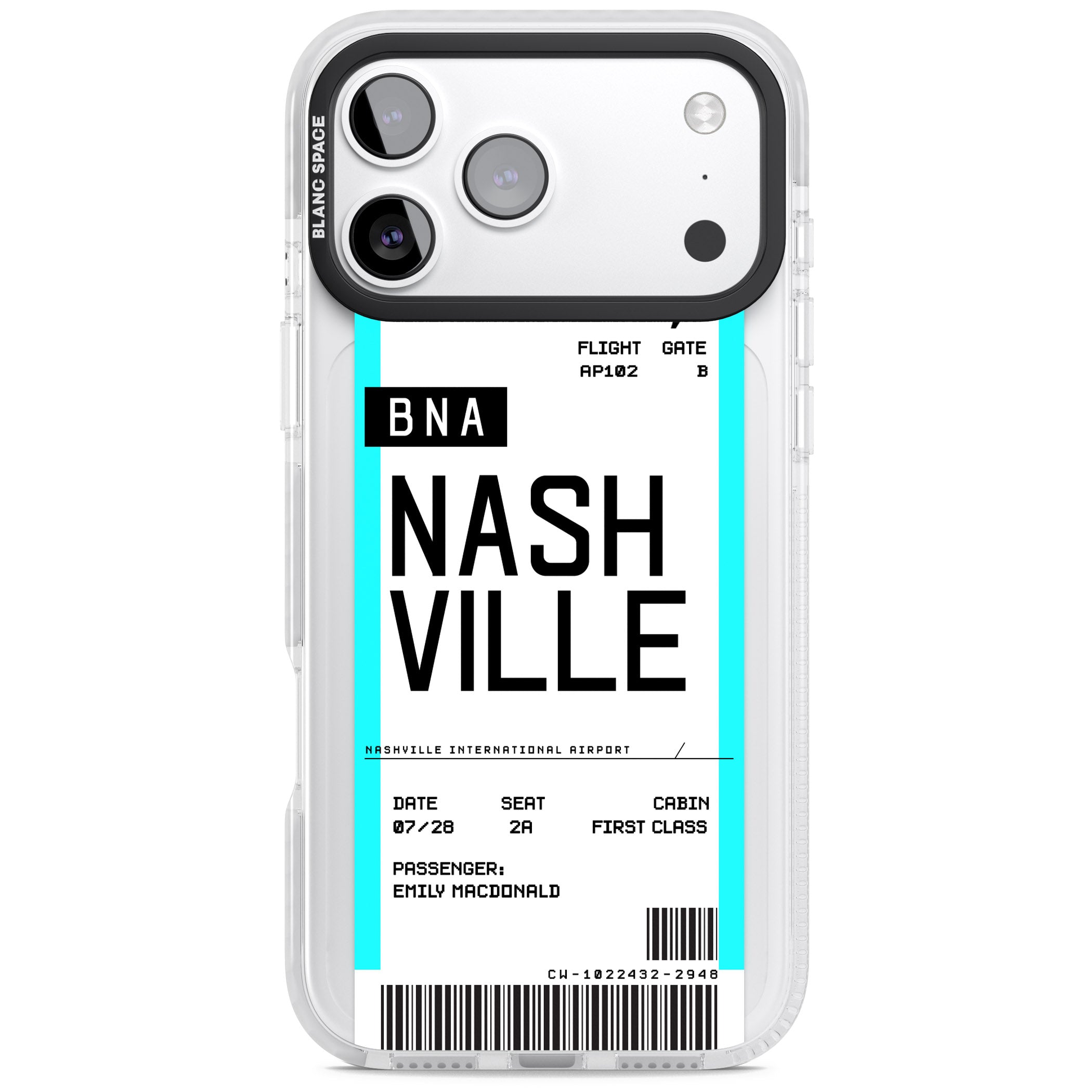Personalised Nashville Boarding Pass iPhone 17 Pro Max Impact Pro Clear Phone Case