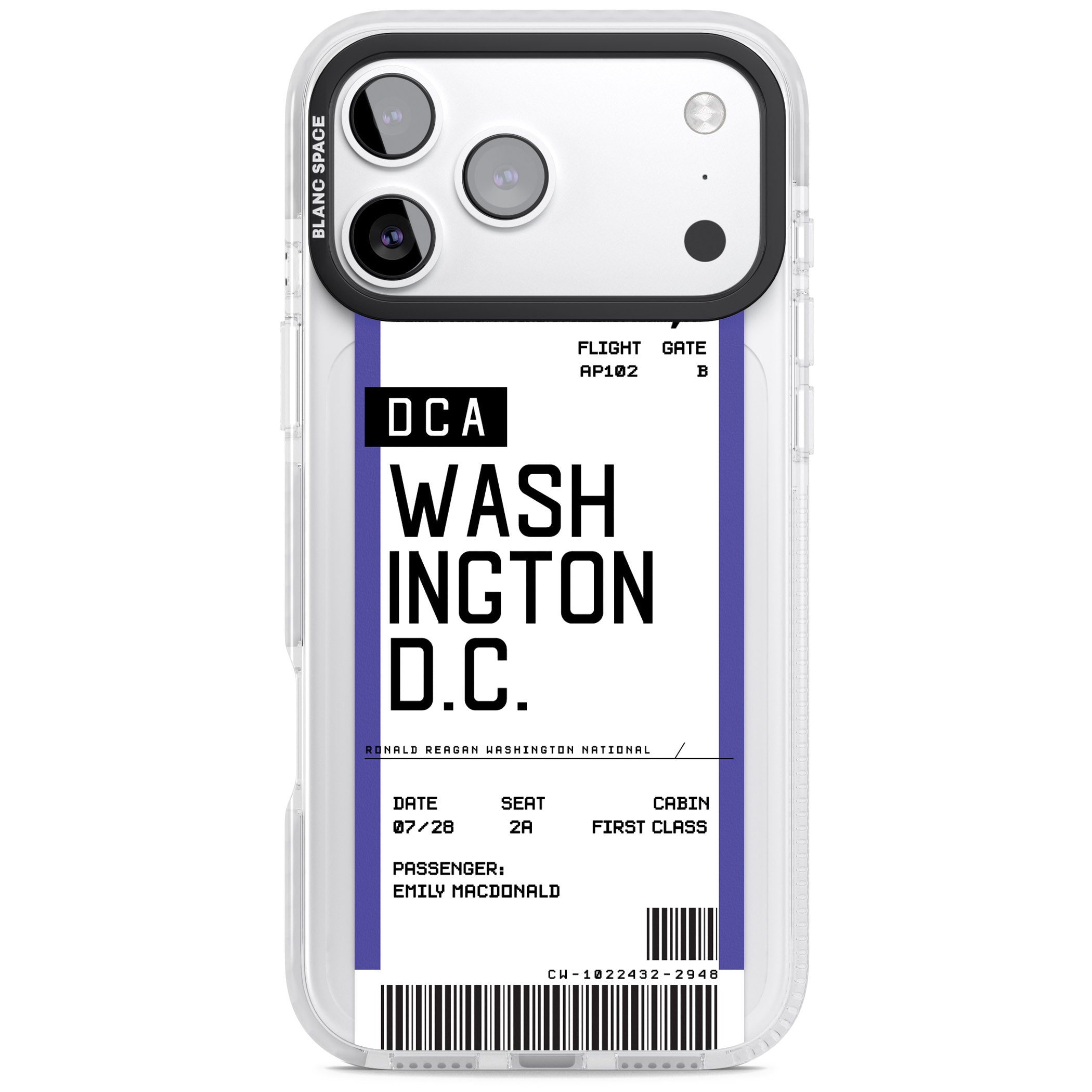 Personalised Washington D.C. Boarding Pass iPhone 17 Pro Max Impact Pro Clear Phone Case