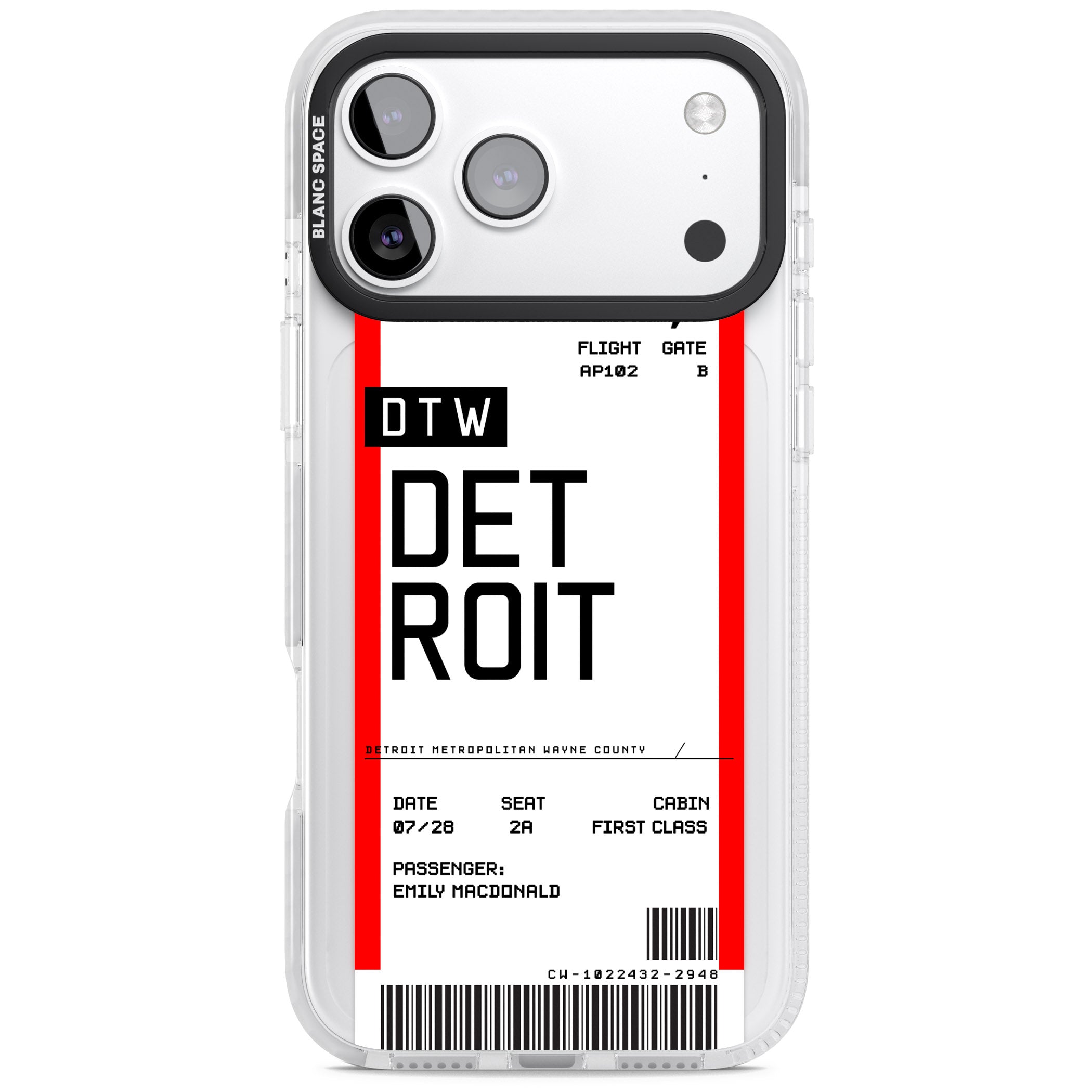 Personalised Detroit Boarding Pass iPhone 17 Pro Max Impact Pro Clear Phone Case