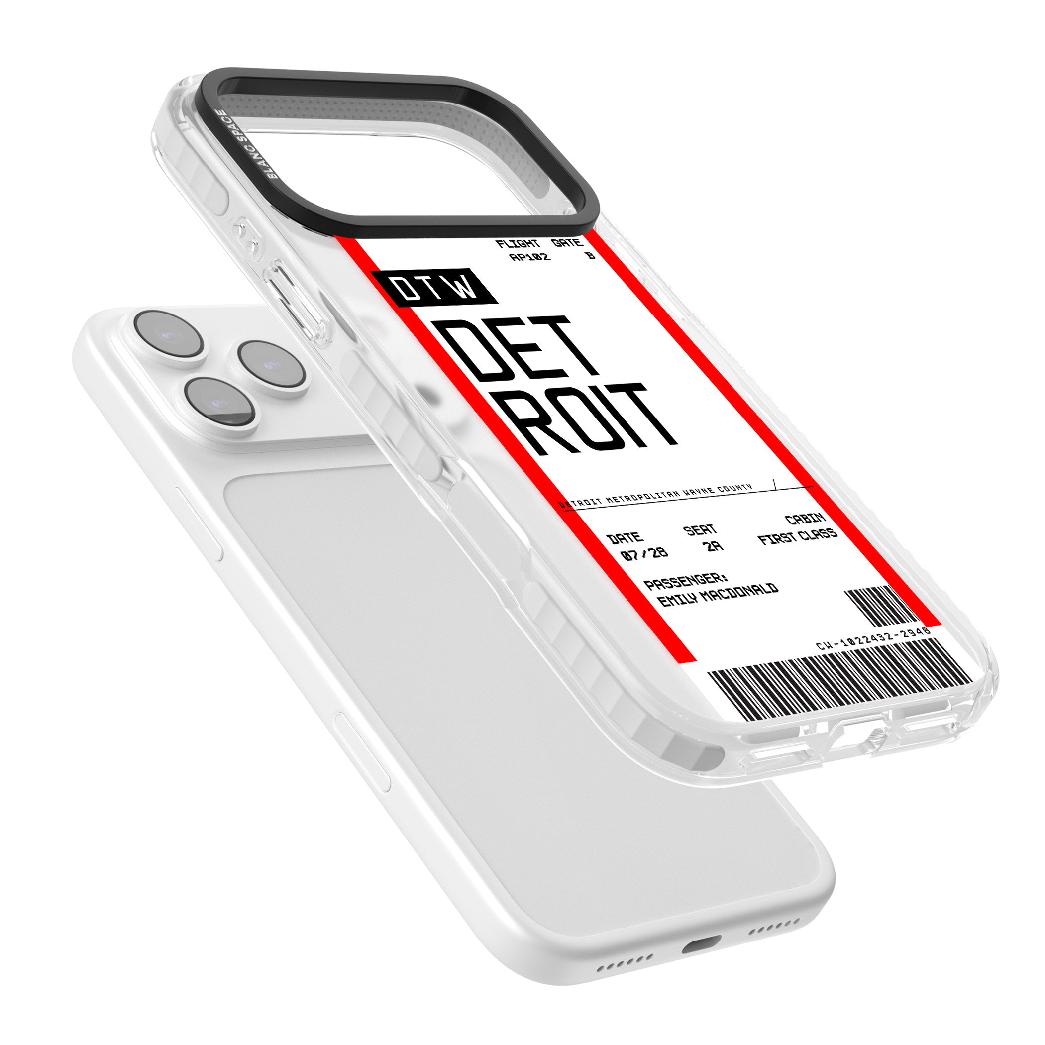 Personalised Detroit Boarding Pass iPhone 17 Pro Max Impact Pro Clear Phone Case Colours