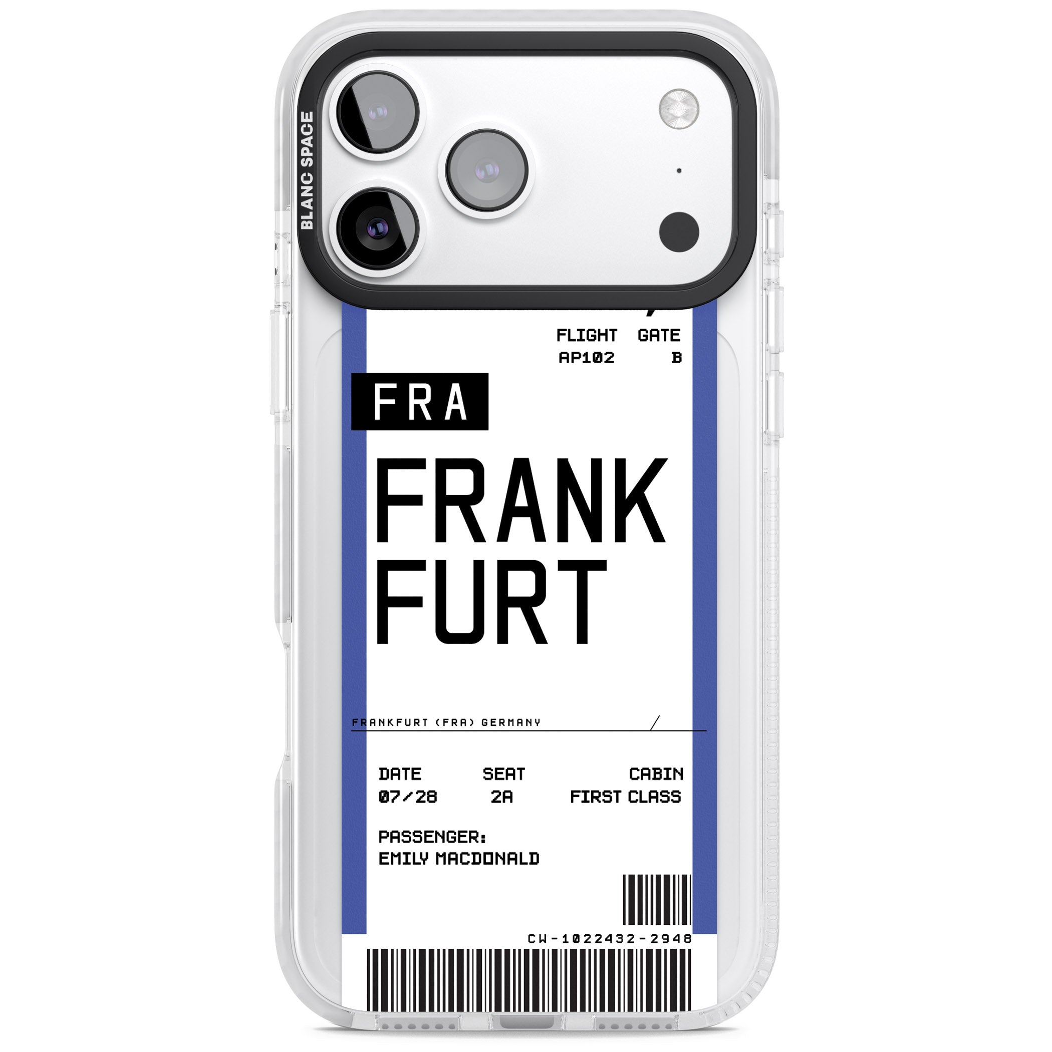 Personalised Frankfurt Boarding Pass iPhone 17 Pro Max Impact Pro Clear Phone Case