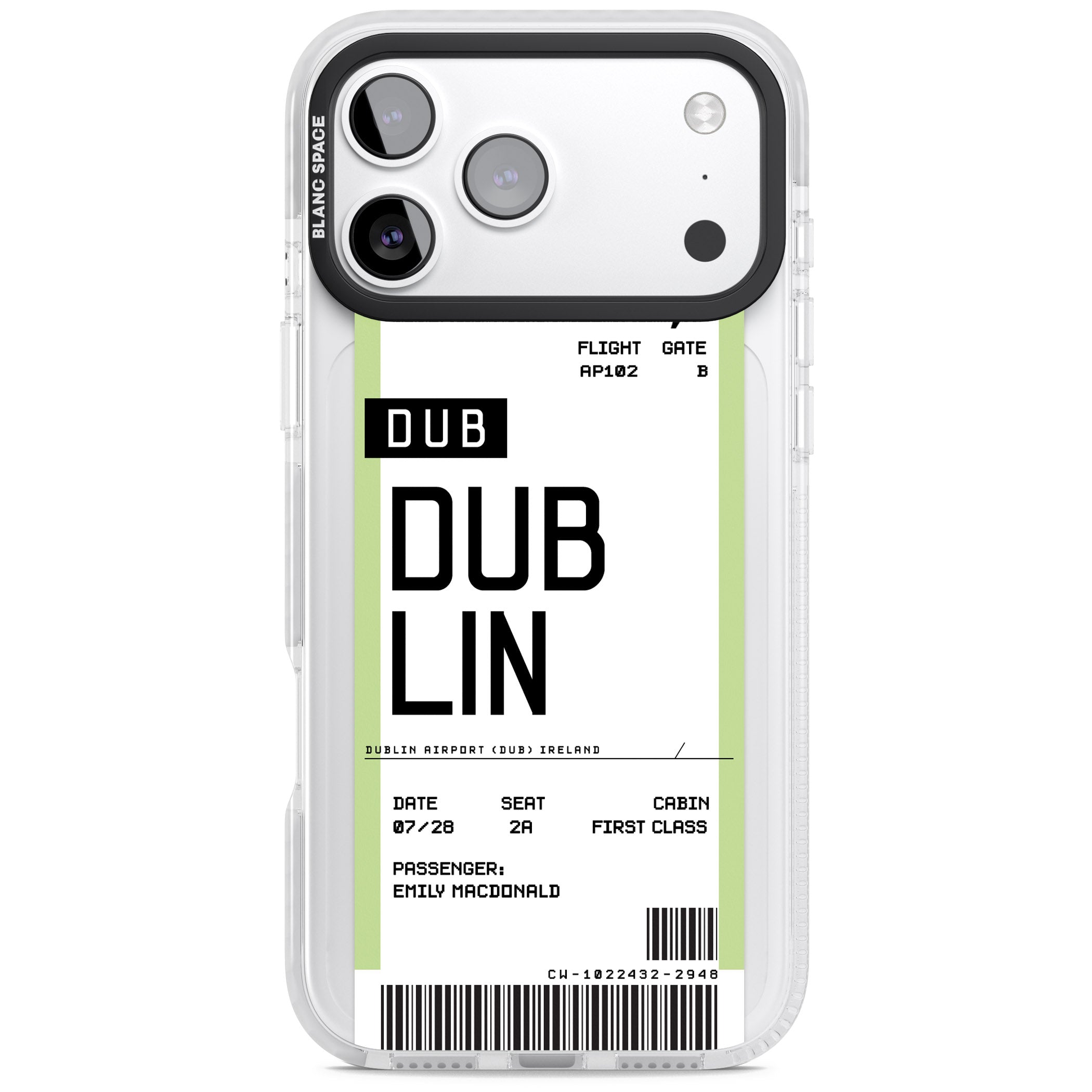 Personalised Dublin Boarding Pass iPhone 17 Pro Max Impact Pro Clear Phone Case
