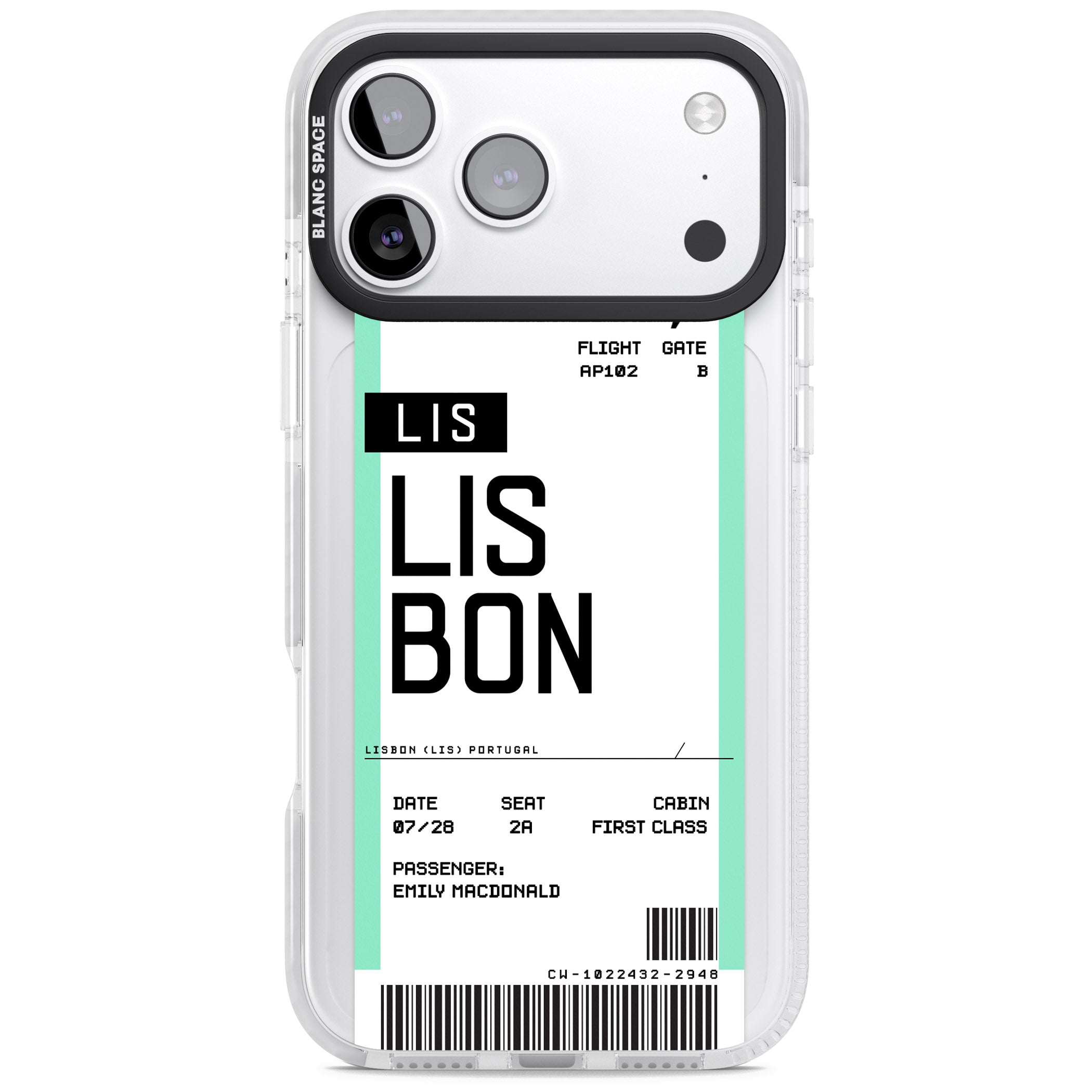 Personalised Lisbon Boarding Pass iPhone 17 Pro Max Impact Pro Clear Phone Case
