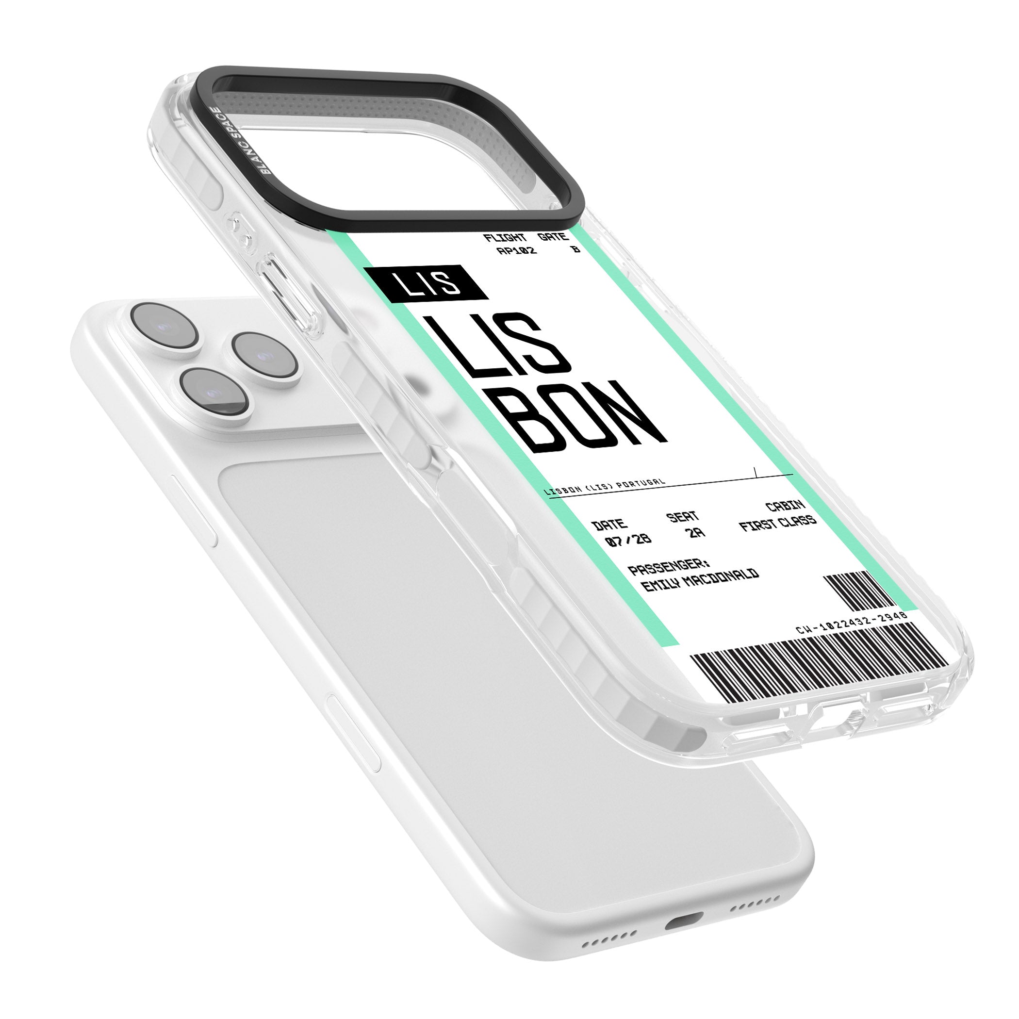 Personalised Lisbon Boarding Pass iPhone 17 Pro Max Impact Pro Clear Phone Case Colours