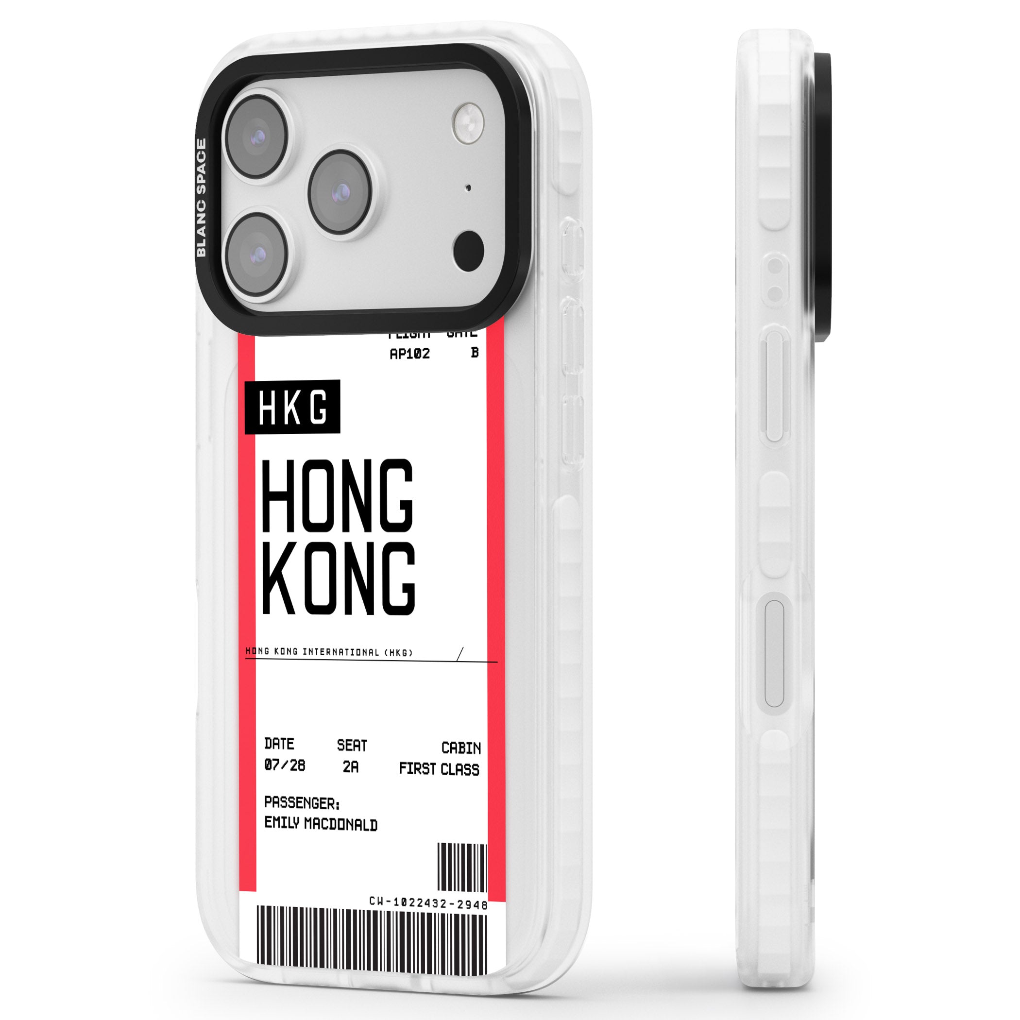 Personalised Hong Kong Boarding Pass iPhone 17 Pro Max Impact Pro Clear Phone Case Side Profile