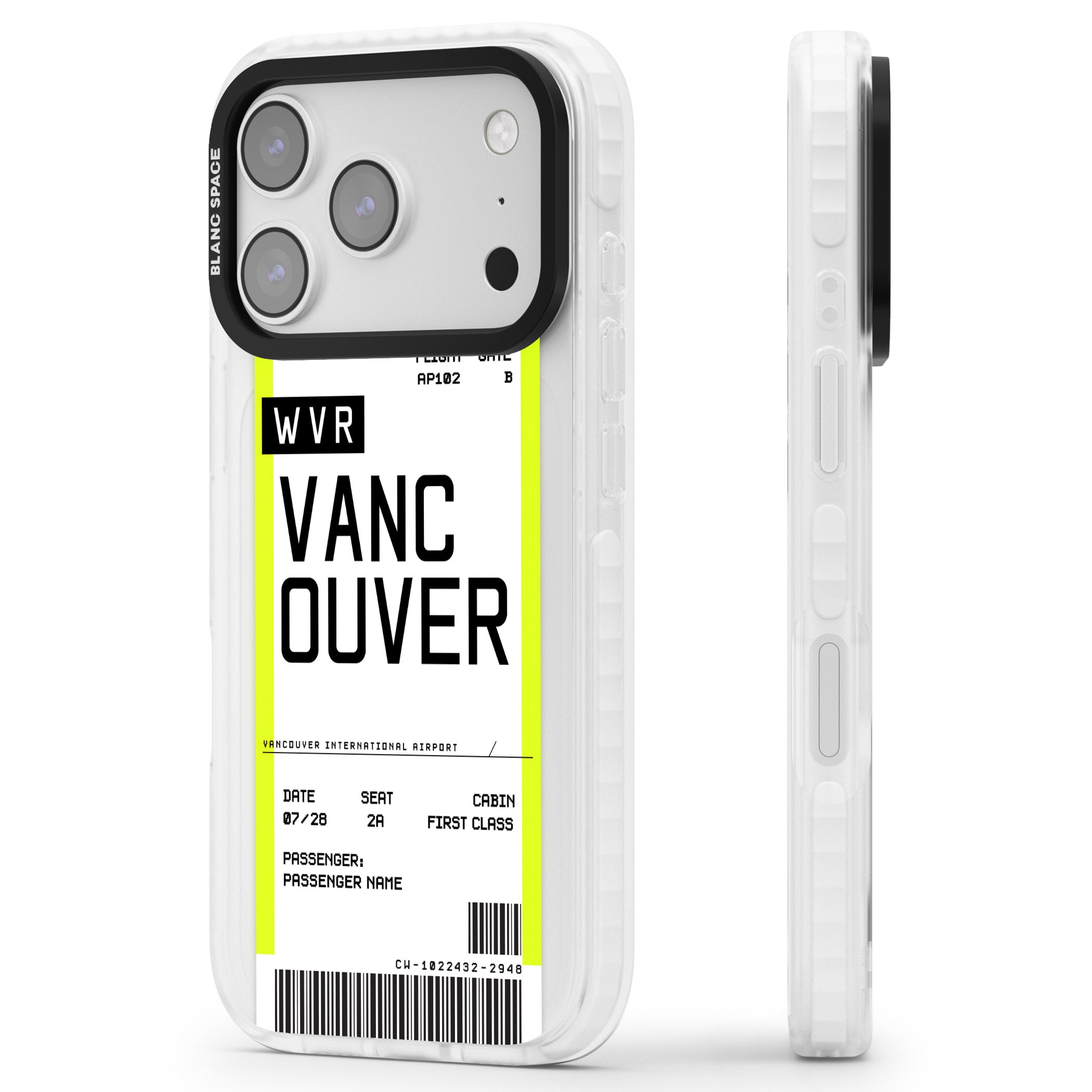 Personalised Vancouver Boarding Pass iPhone 17 Pro Max Impact Pro Clear Phone Case Side Profile