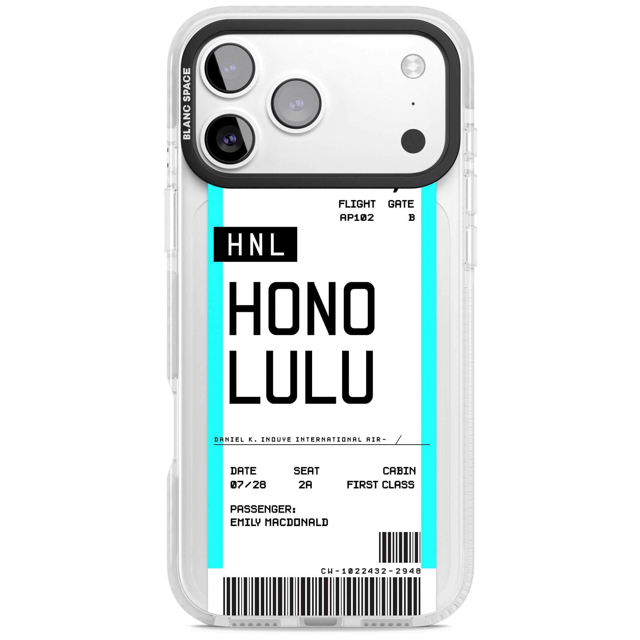 Personalised Honolulu Boarding Pass iPhone 17 Pro Max Impact Pro Clear Phone Case