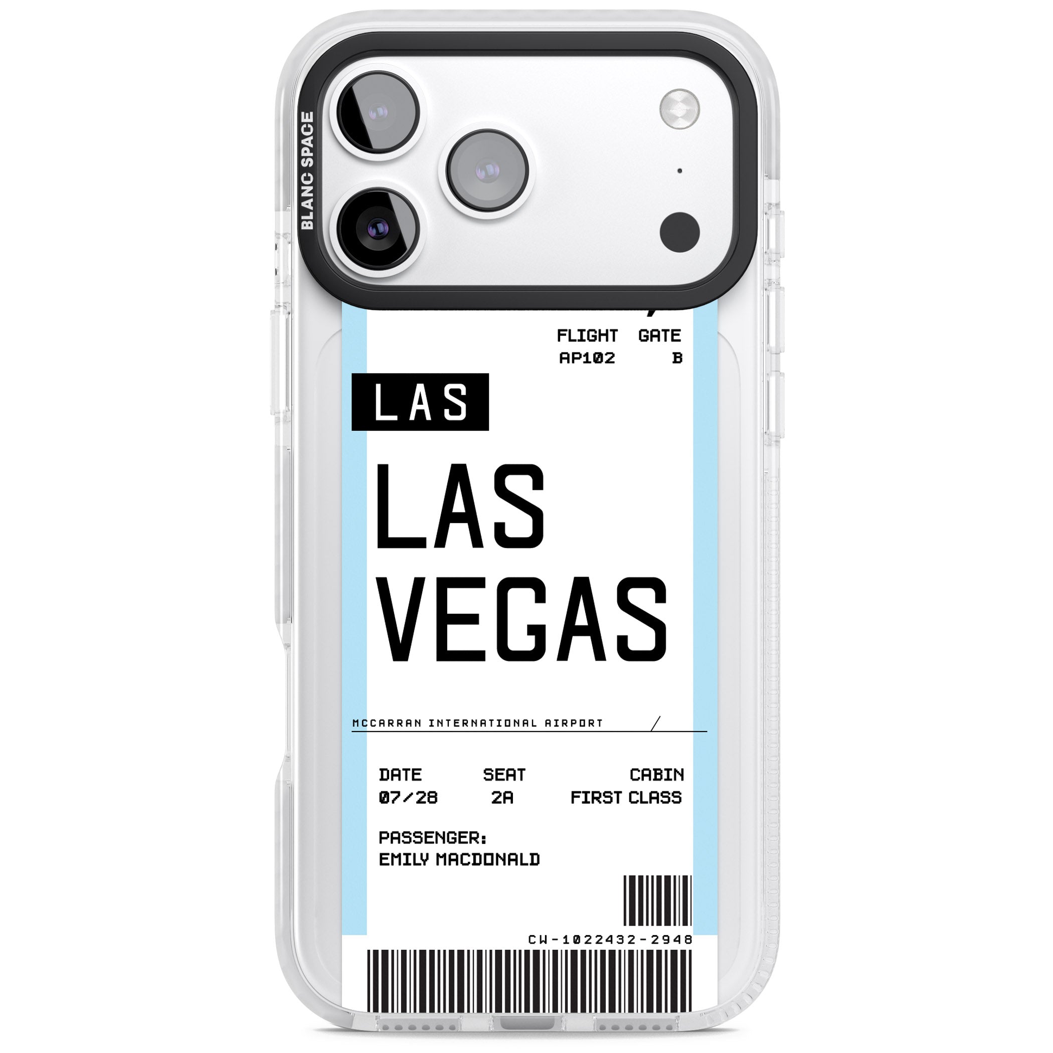 Personalised Las Vegas Boarding Pass iPhone 17 Pro Max Impact Pro Clear Phone Case