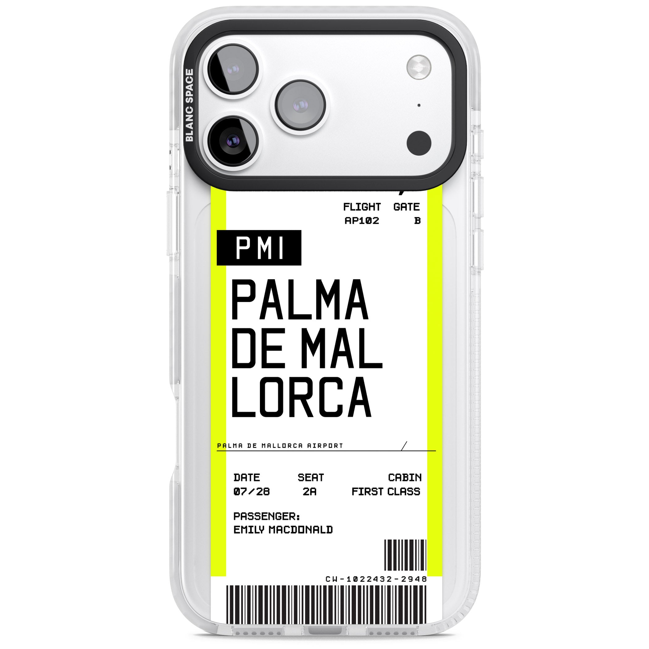 Personalised Palma De Mallorca Boarding Pass iPhone 17 Pro Max Impact Pro Clear Phone Case