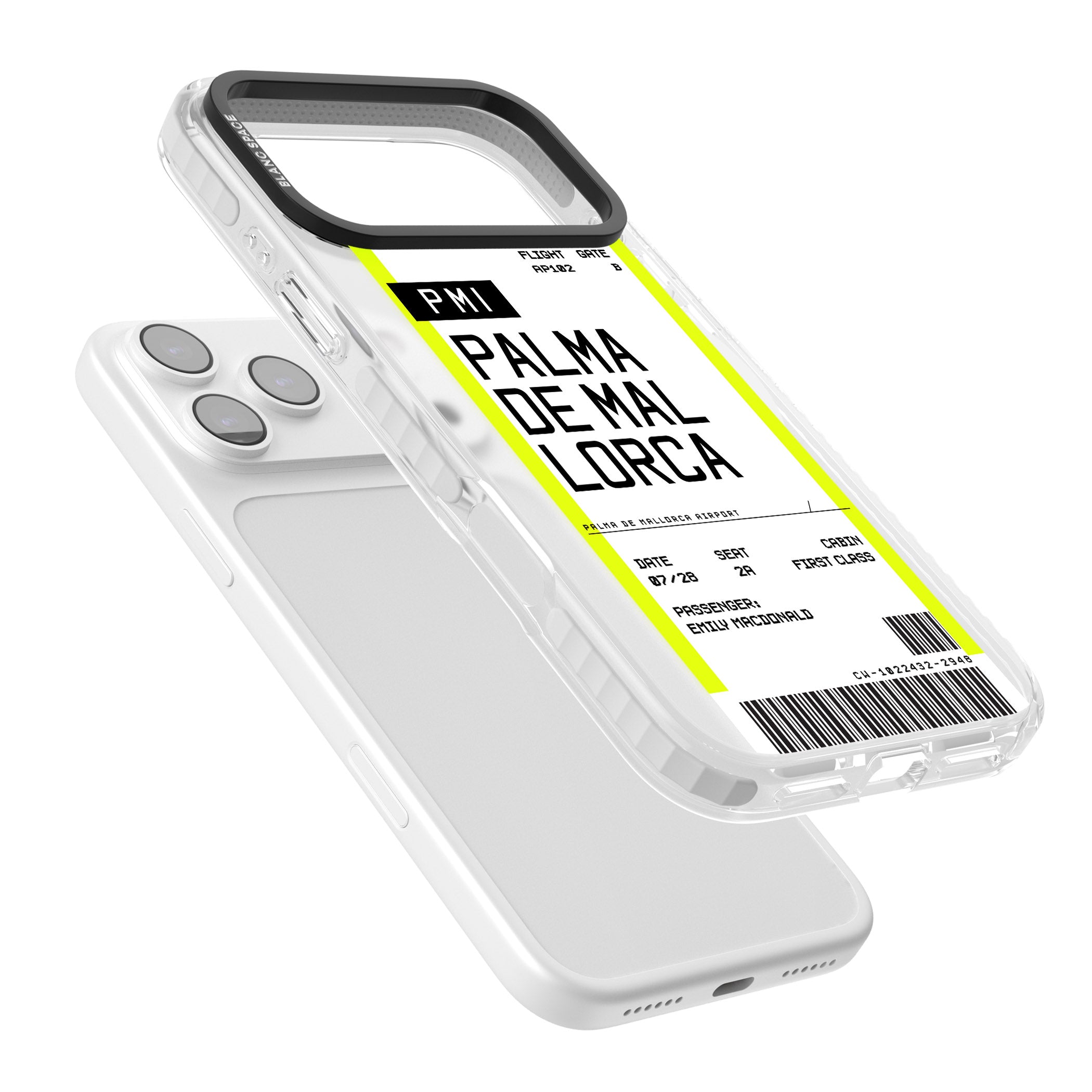 Personalised Palma De Mallorca Boarding Pass iPhone 17 Pro Max Impact Pro Clear Phone Case Colours