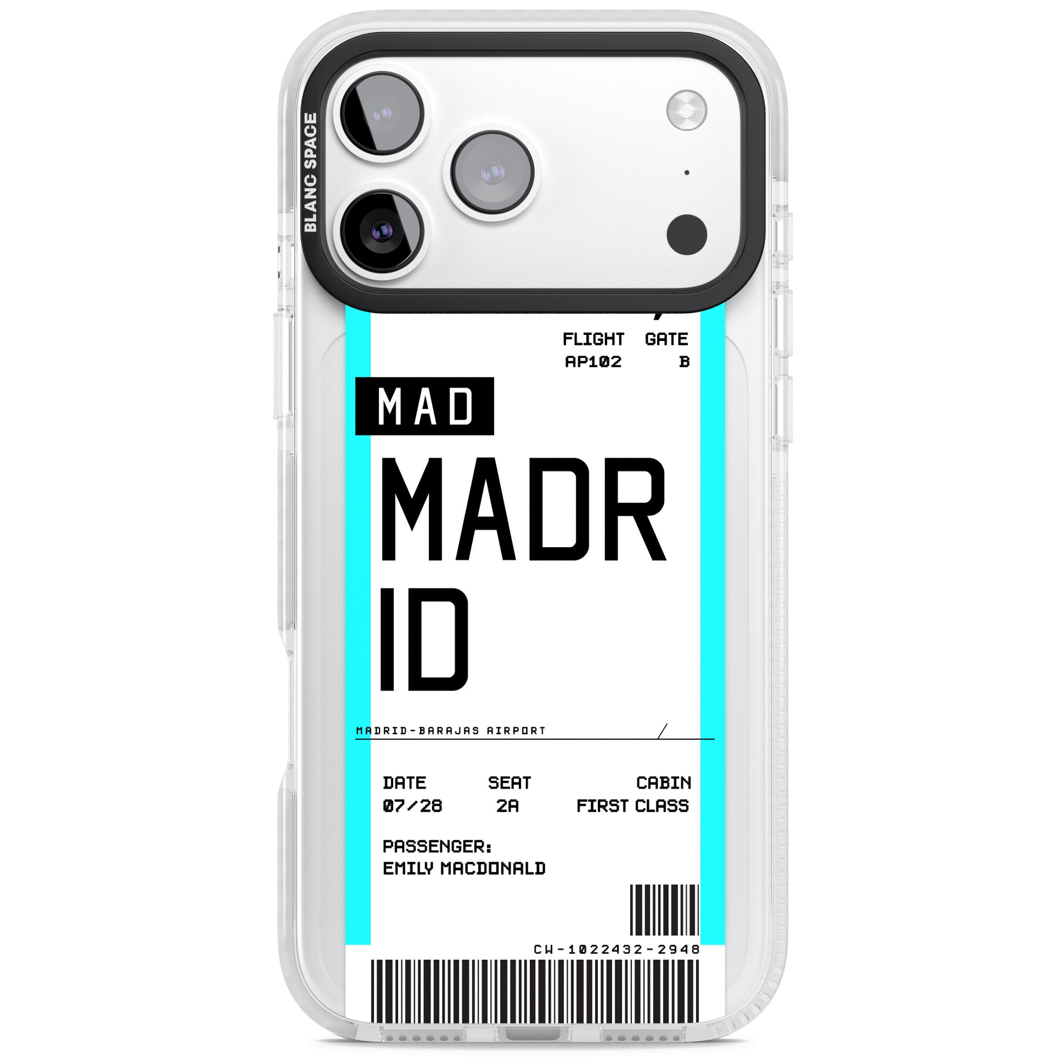 Personalised Madrid Boarding Pass iPhone 17 Pro Max Impact Pro Clear Phone Case