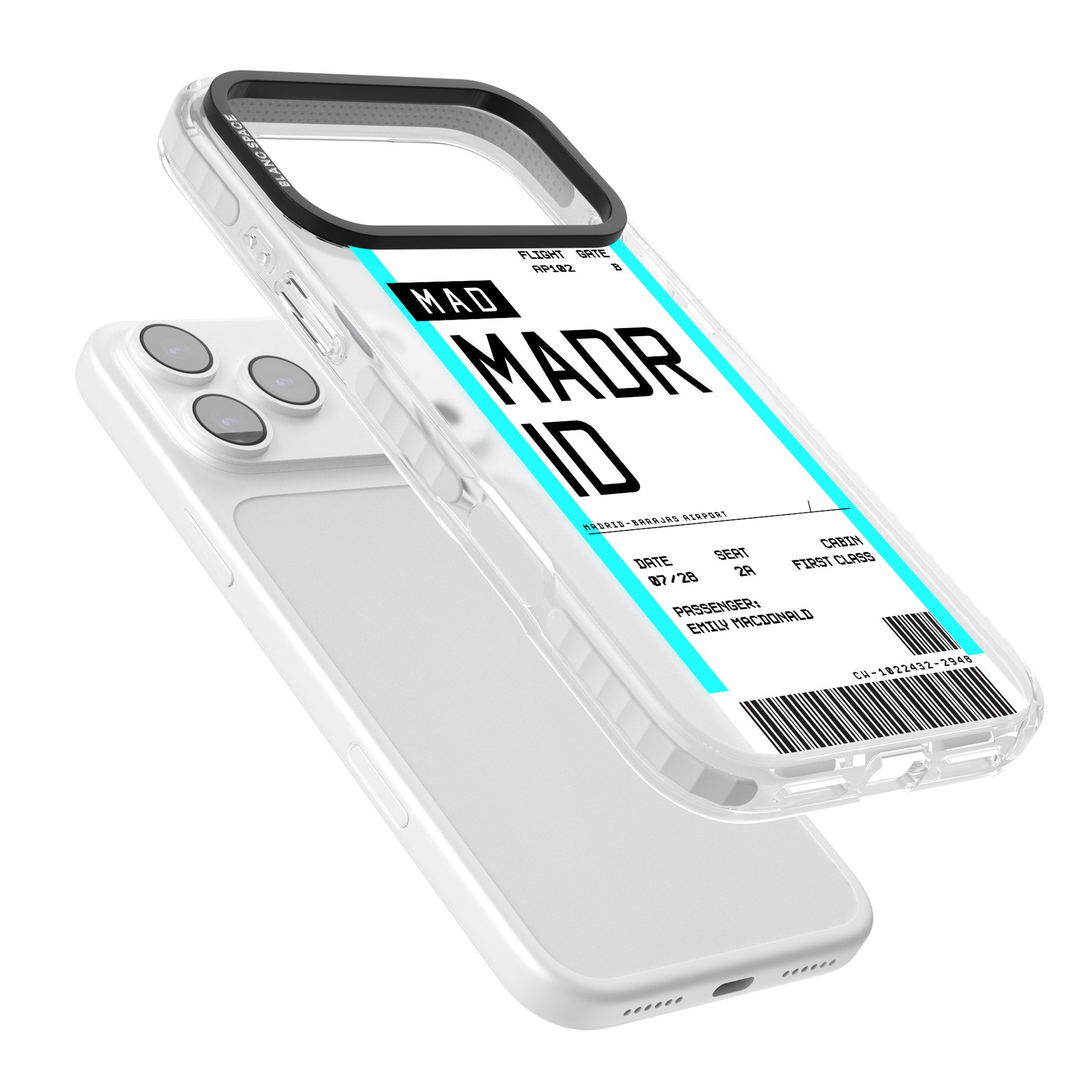 Personalised Madrid Boarding Pass iPhone 17 Pro Max Impact Pro Clear Phone Case Colours