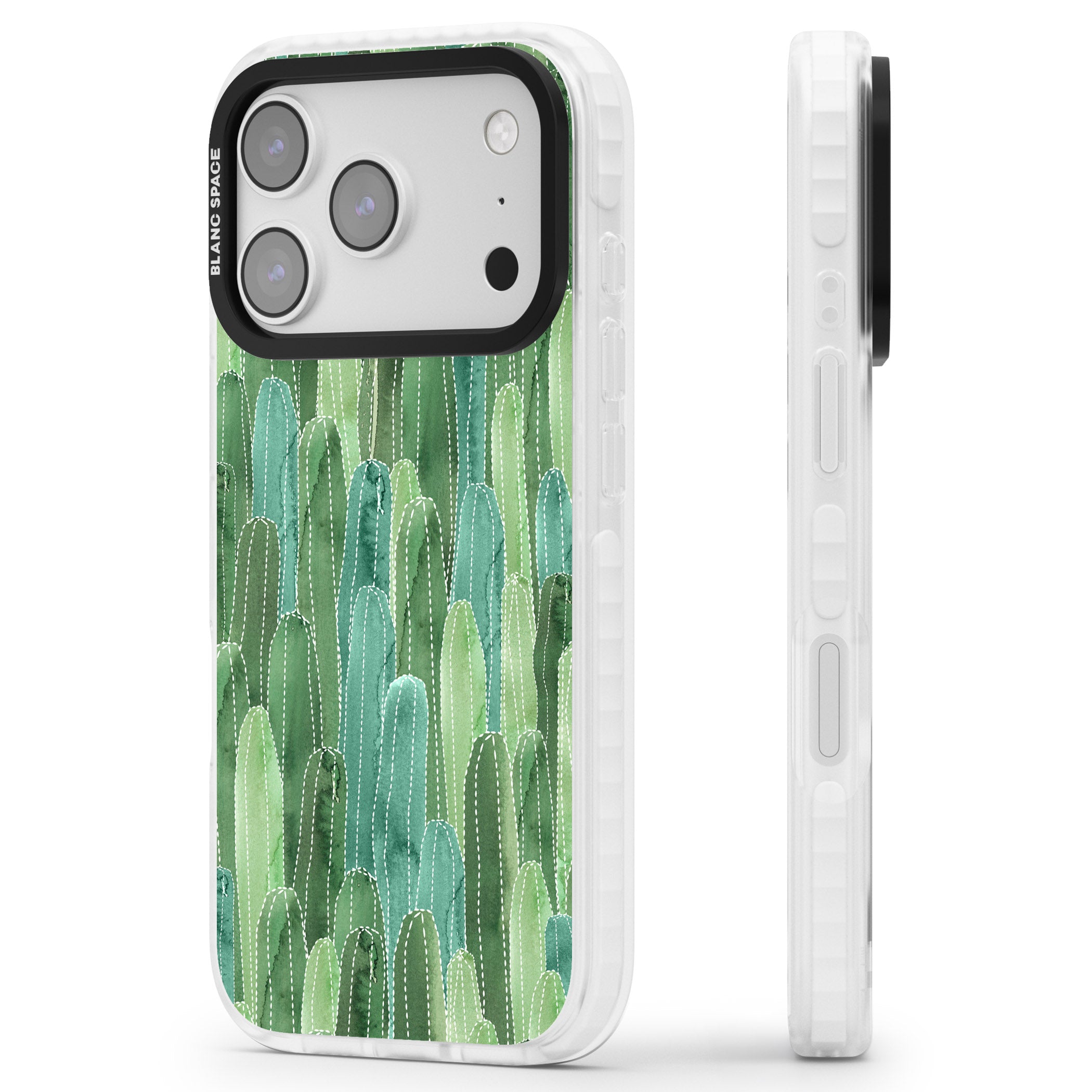 Skinny Cacti iPhone 17 Pro Max Impact Pro Clear Phone Case Side Profile