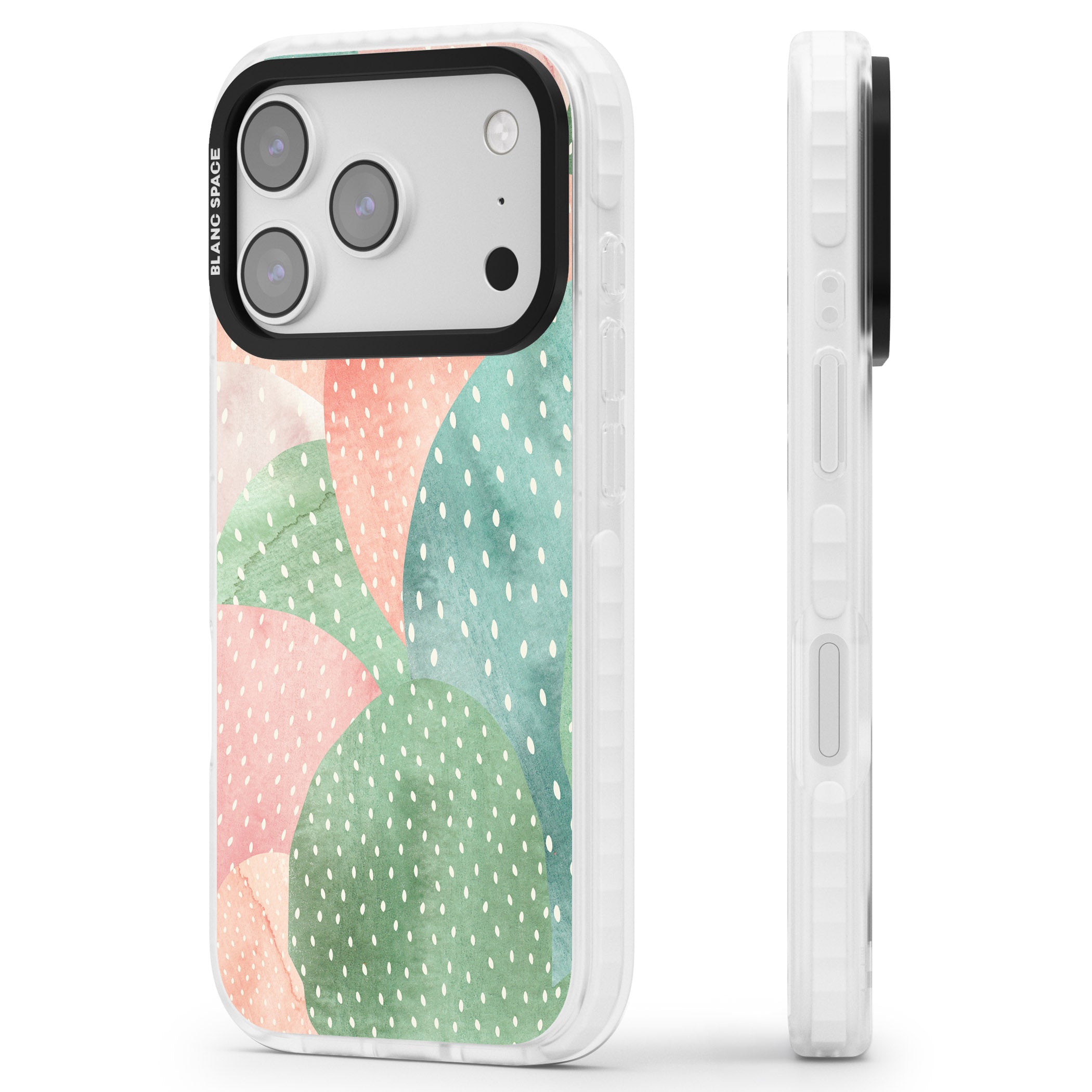 Pastel Cacti Pattern iPhone 17 Pro Max Impact Pro Clear Phone Case Side Profile