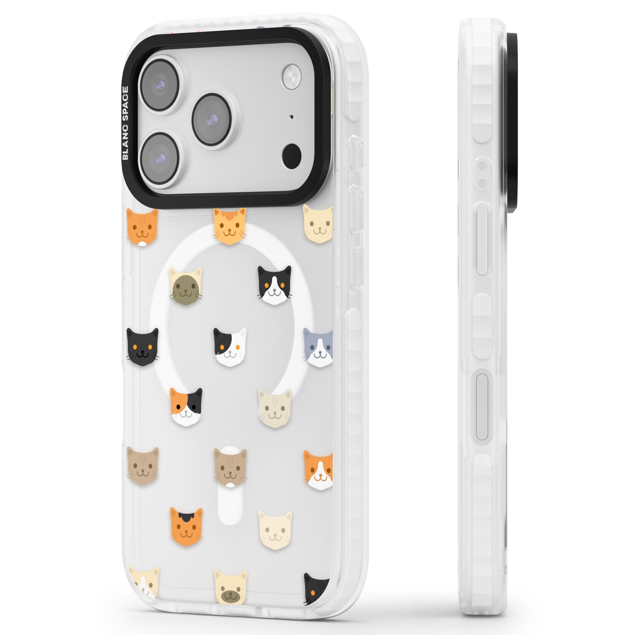 Cute Cat Face Transparent iPhone 17 Pro Max Impact Pro Clear Phone Case Side Profile