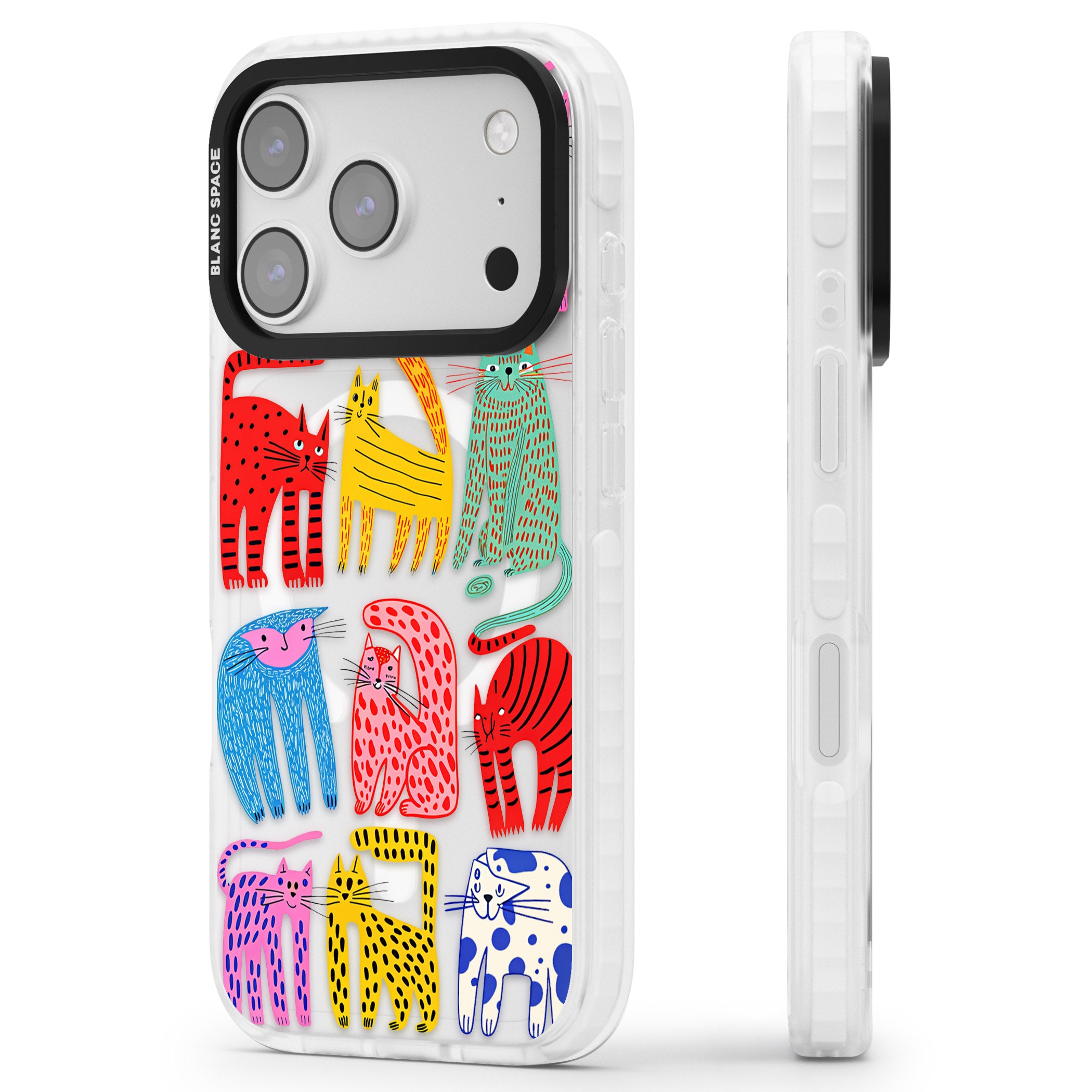 Abstract Colourful Cats iPhone 17 Pro Max Impact Pro Clear Phone Case Side Profile