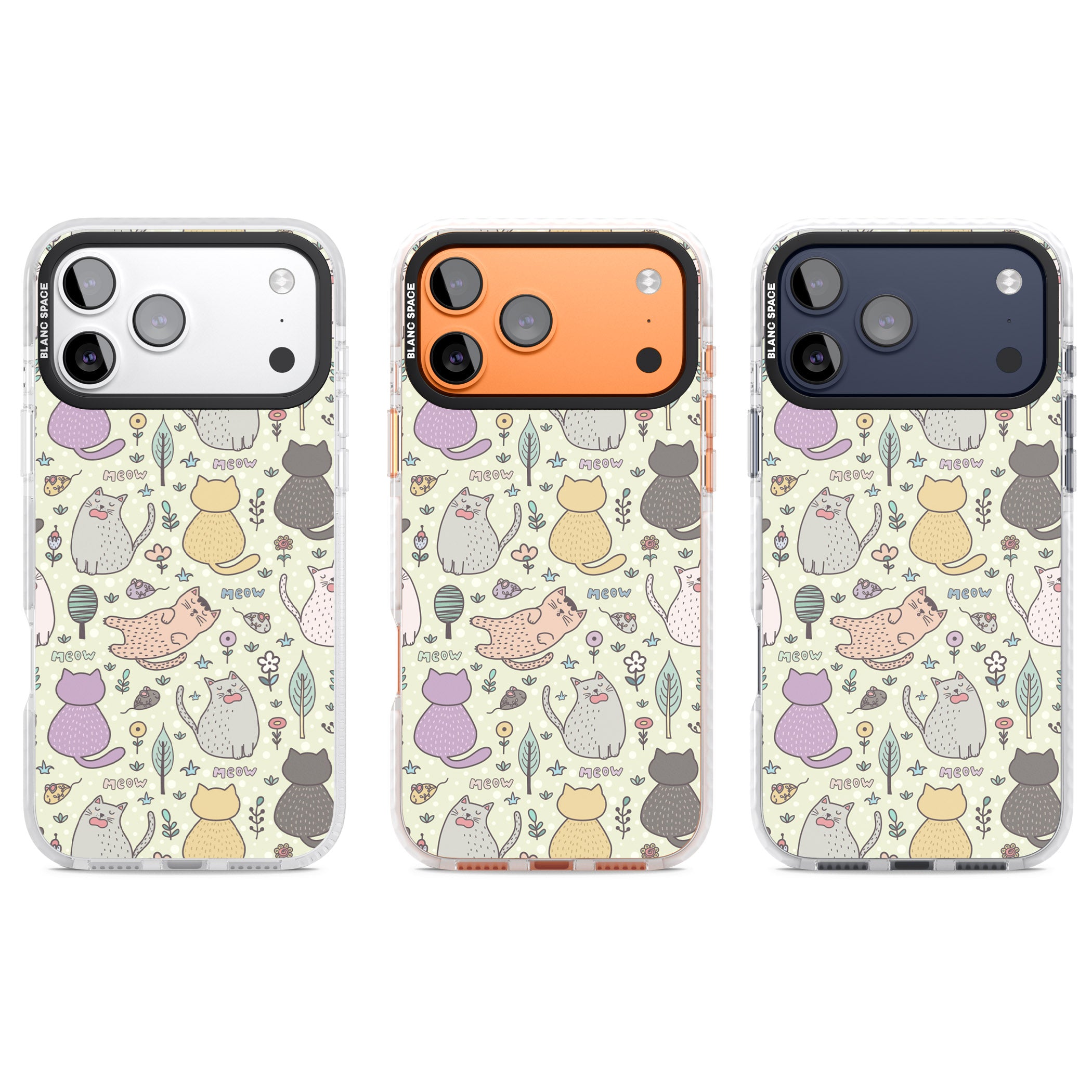 Cat Pattern Cream iPhone 17 Pro Impact Pro Clear Phone Case APT Impact Protection