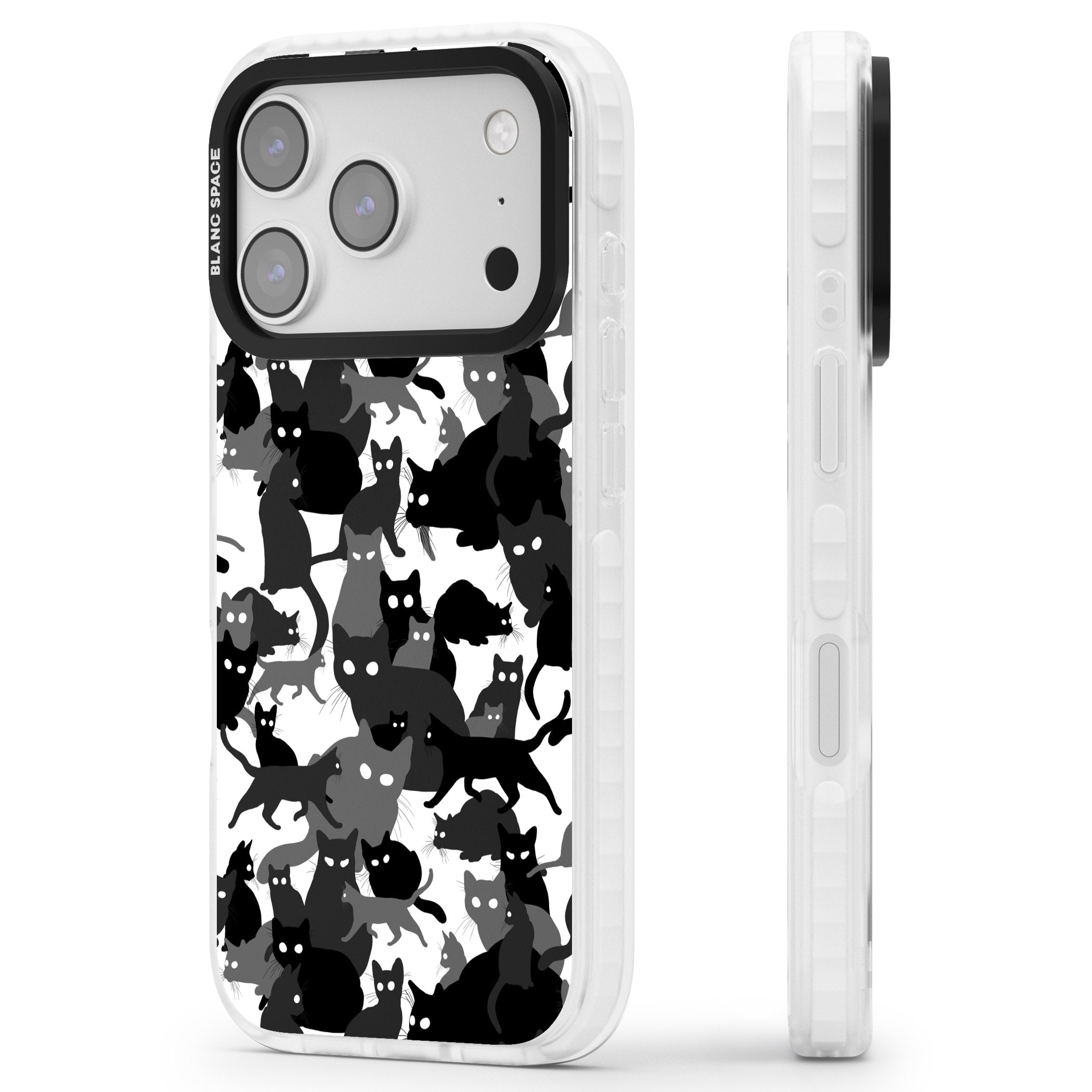 Black & White Cat Camouflage iPhone 17 Pro Max Impact Pro Clear Phone Case Side Profile