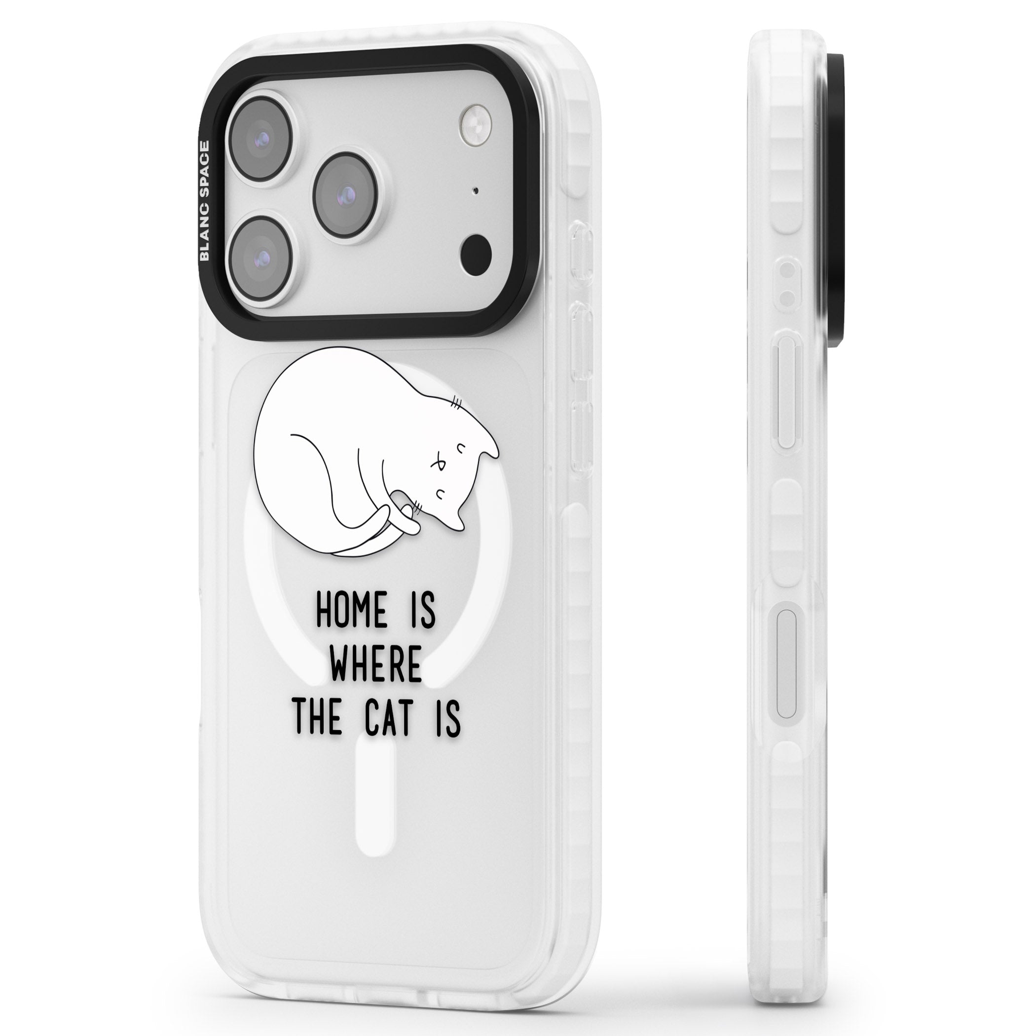 Home Is Where The Cat Is iPhone 17 Pro Max Impact Pro Clear Phone Case Side Profile