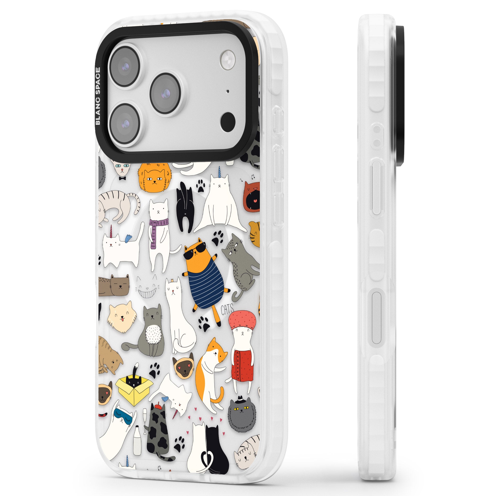 Cartoon Cat Collage iPhone 17 Pro Max Impact Pro Clear Phone Case Side Profile