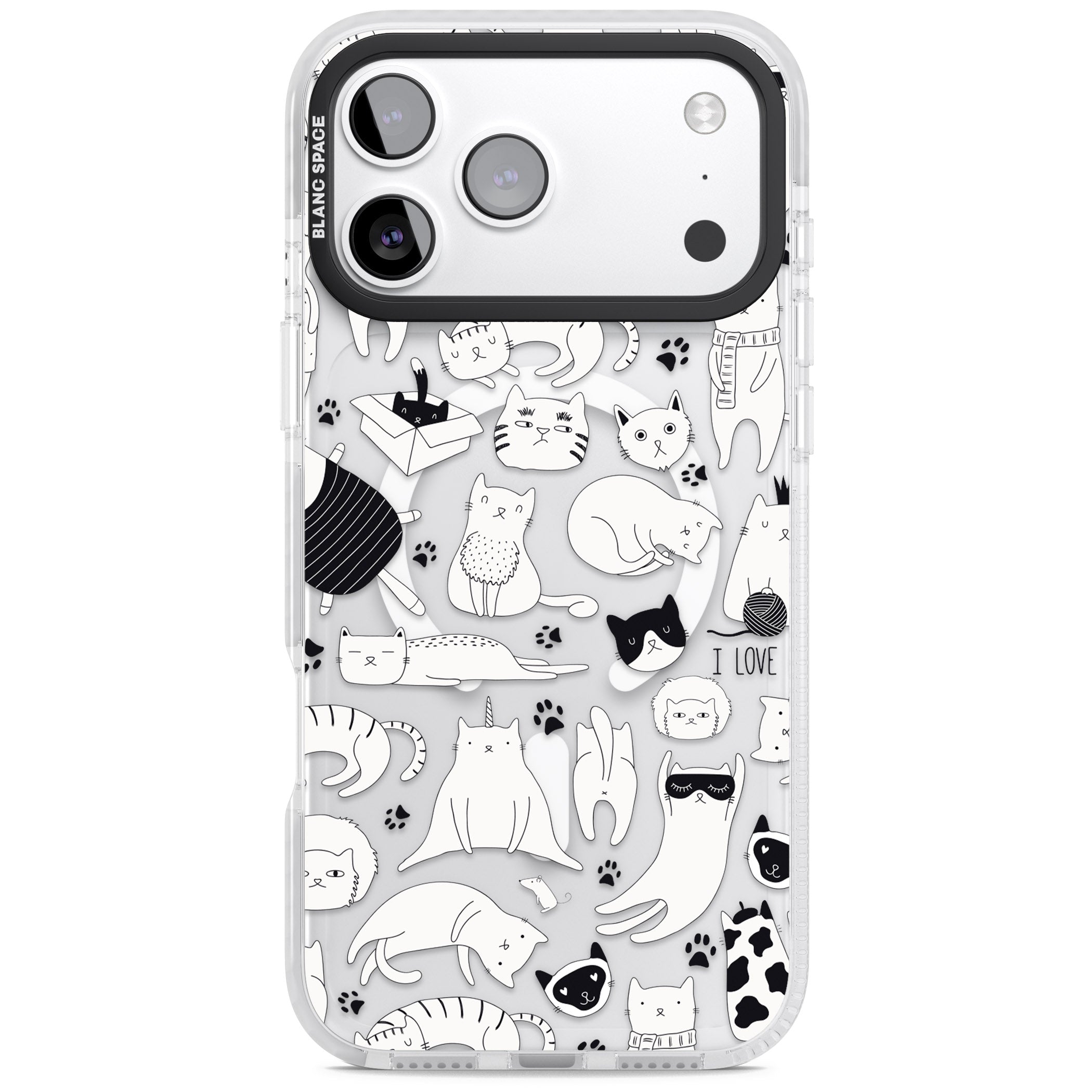 Cartoon Cat Collage Black & White iPhone 17 Pro Max Impact Pro Clear Phone Case
