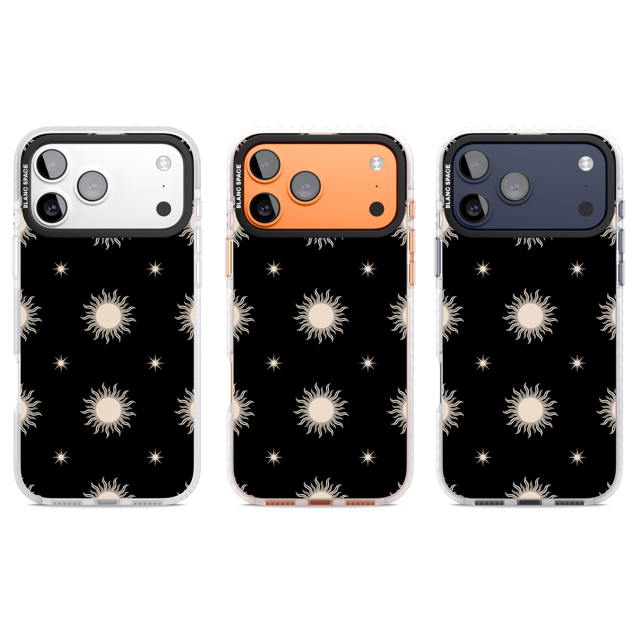 Celestial Patterns Classic Suns (Black) iPhone 17 Pro Impact Pro Clear Phone Case APT Impact Protection