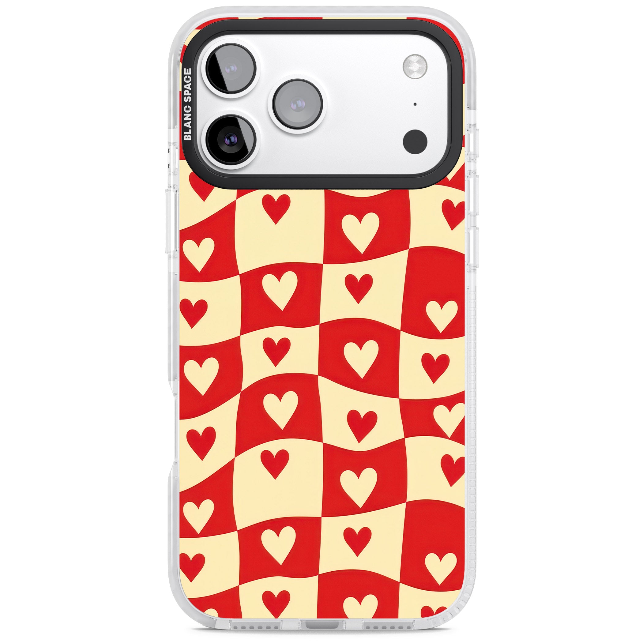Red Wavy Checked & Hearts iPhone 17 Pro Max Impact Pro Clear Phone Case