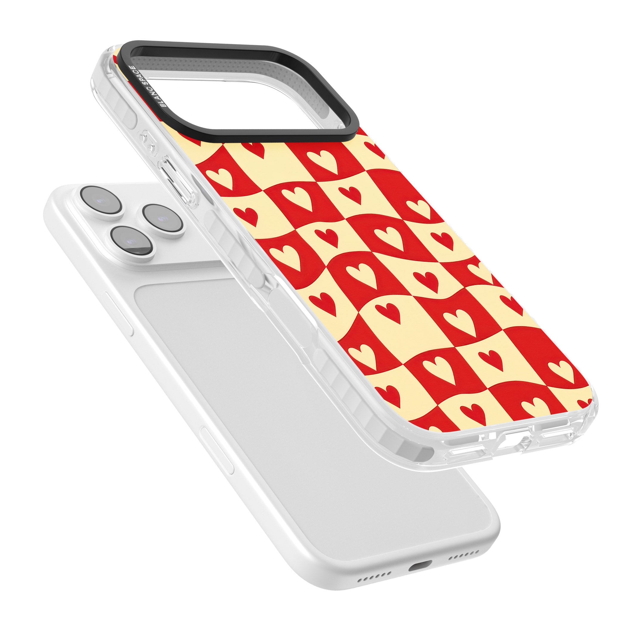 Red Wavy Checked & Hearts iPhone 17 Pro Max Impact Pro Clear Phone Case Colours