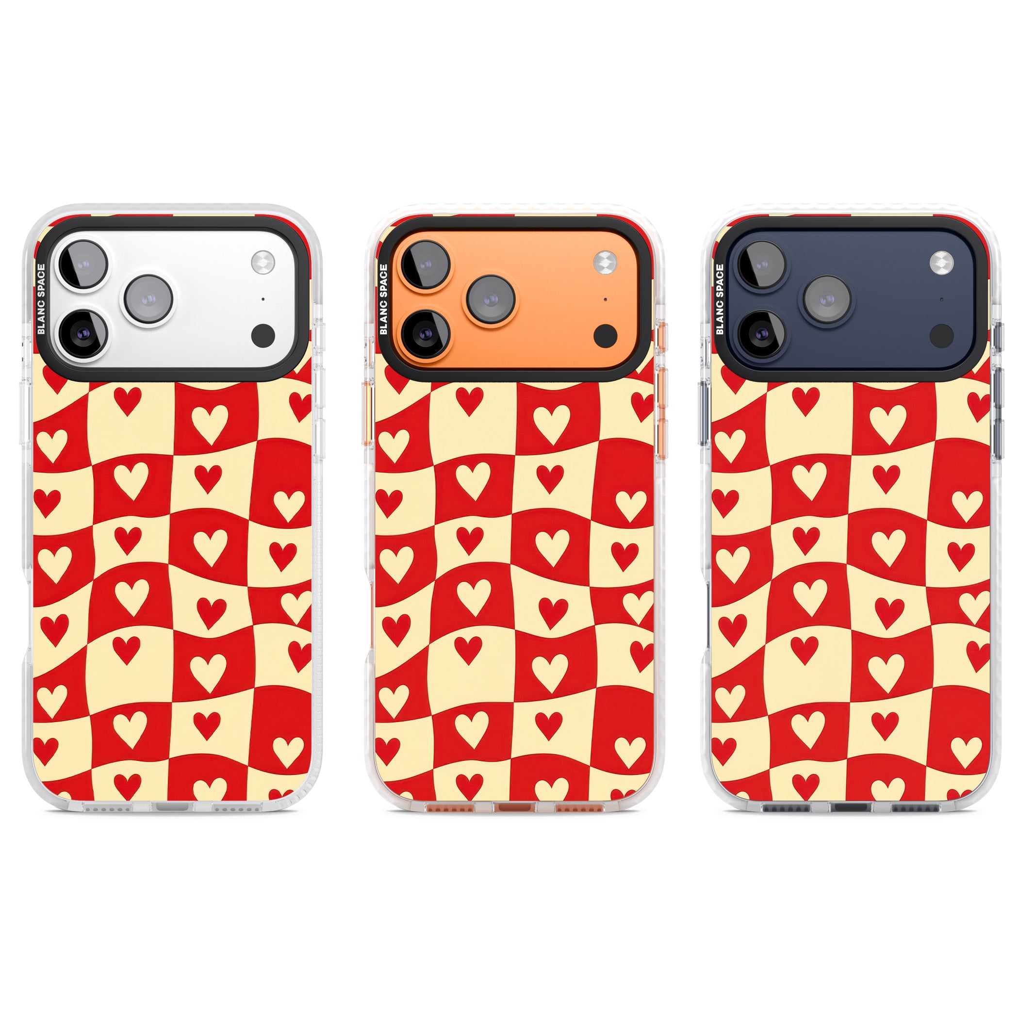 Red Wavy Checked & Hearts iPhone 17 Pro Impact Pro Clear Phone Case APT Impact Protection