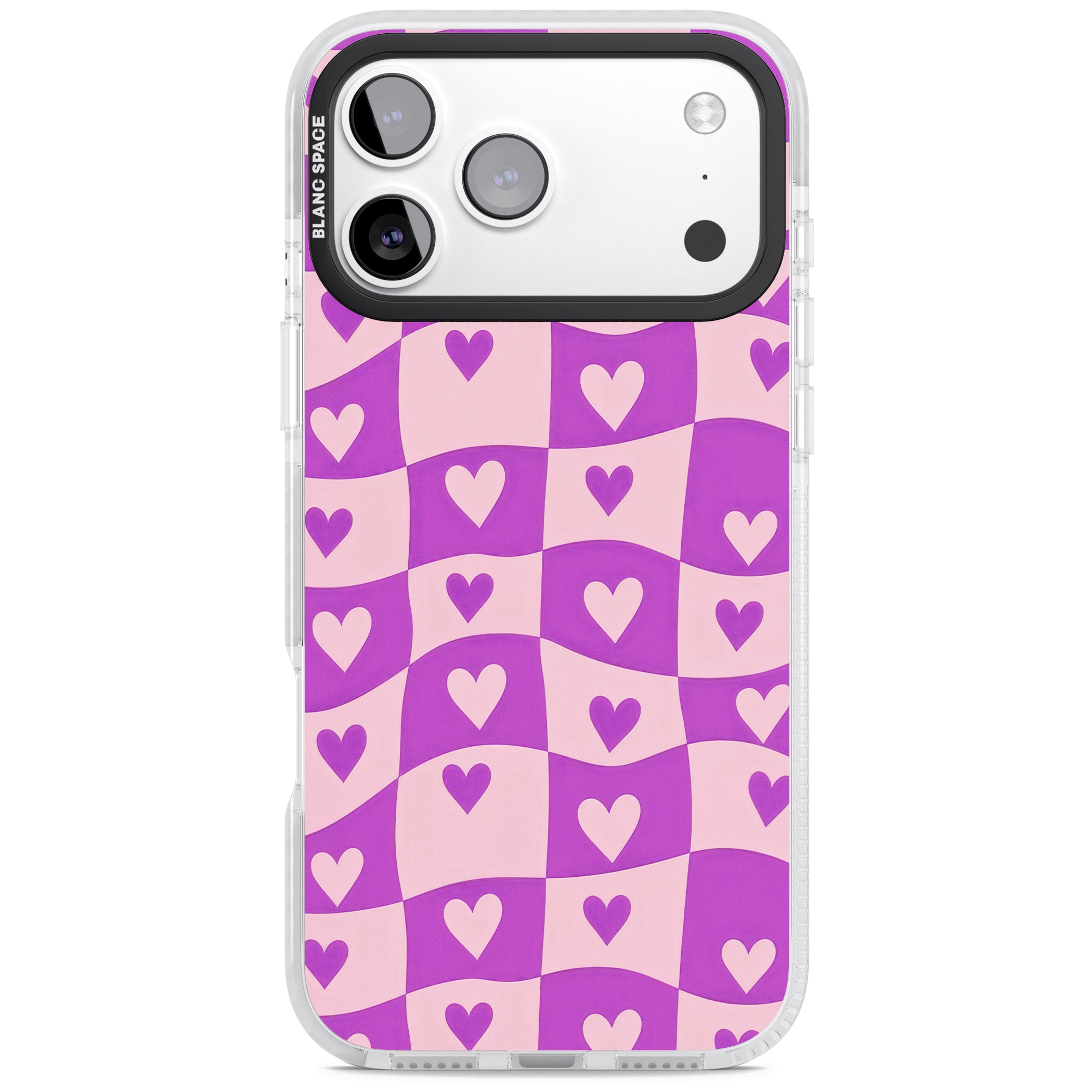 Purple Wavy Checked Hearts iPhone 17 Pro Impact Pro Clear Phone Case