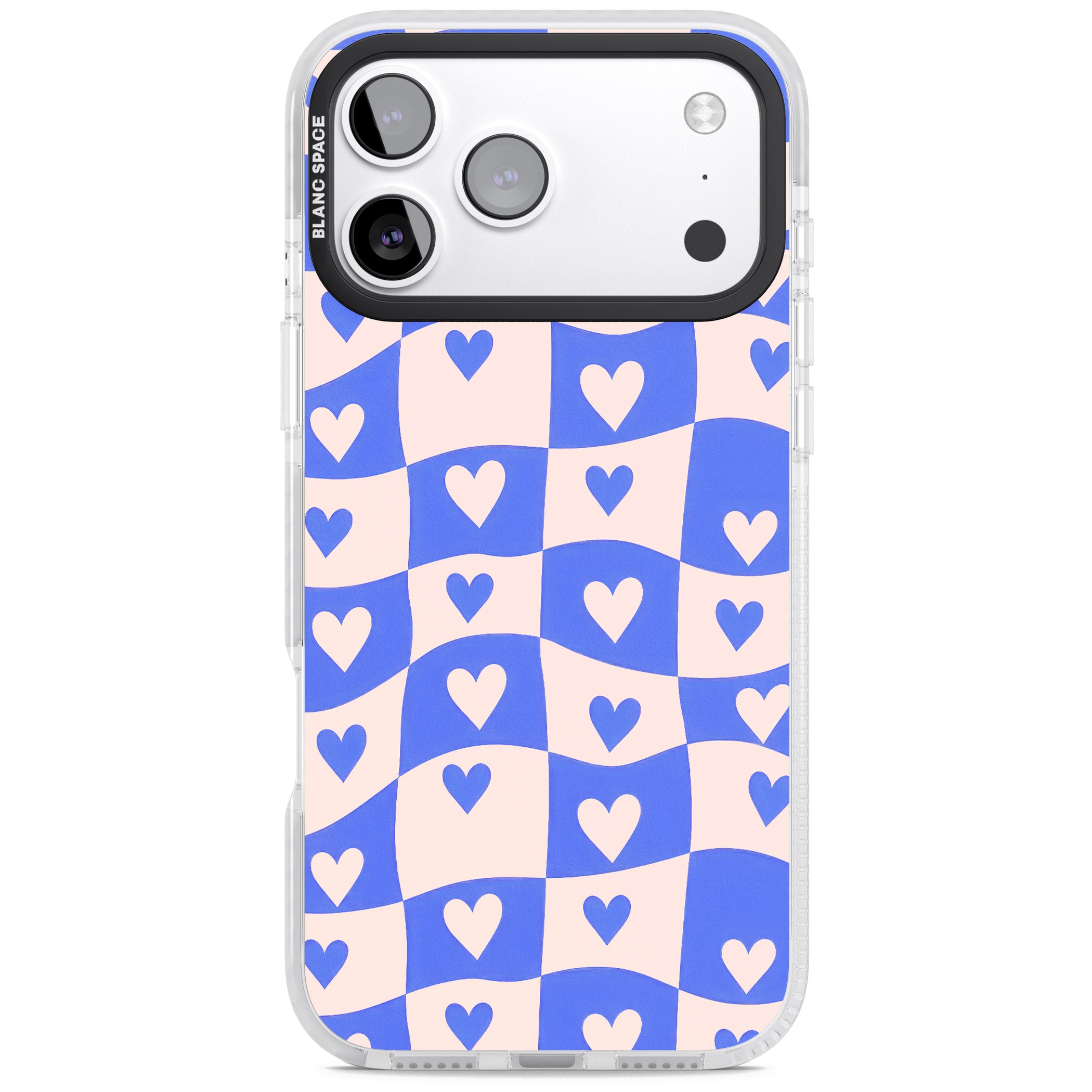 Blue Wavy Checked Hearts iPhone 17 Pro Max Impact Pro Clear Phone Case