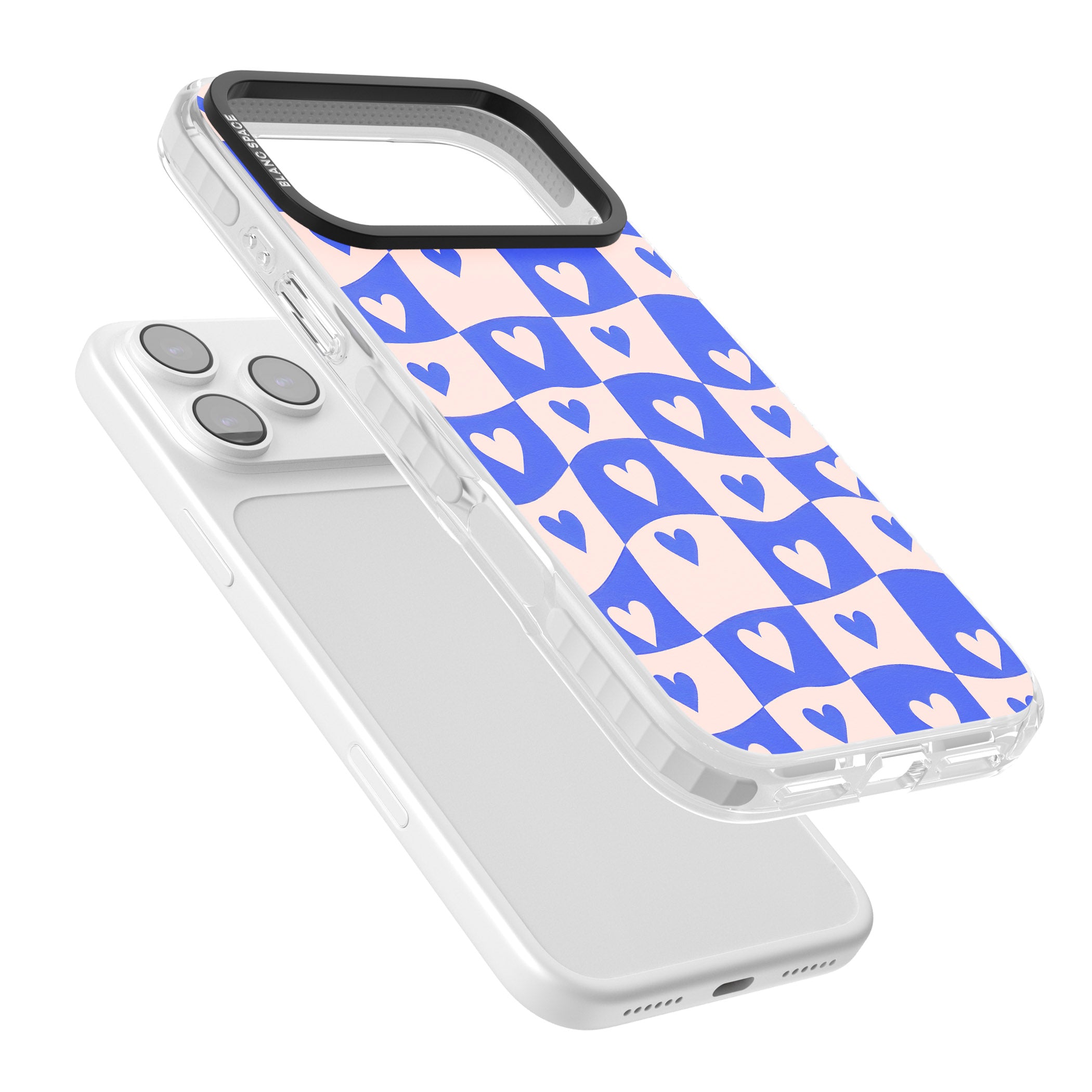 Blue Wavy Checked Hearts iPhone 17 Pro Max Impact Pro Clear Phone Case Colours