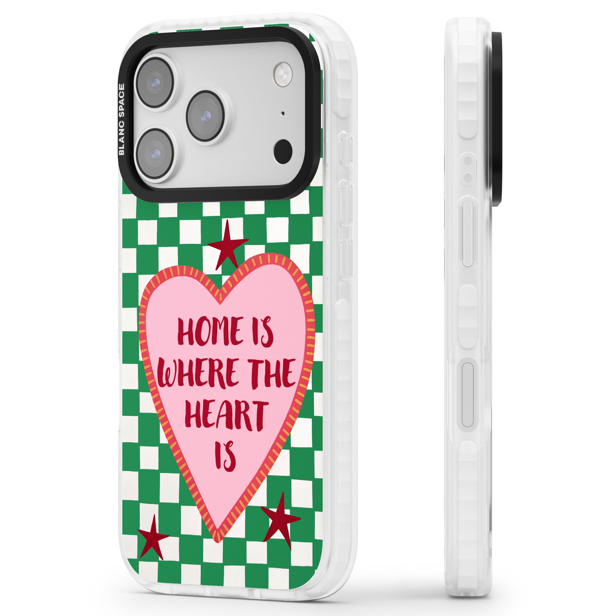 Home Is Where The Heart Is iPhone 17 Pro Max Impact Pro Clear Phone Case Side Profile