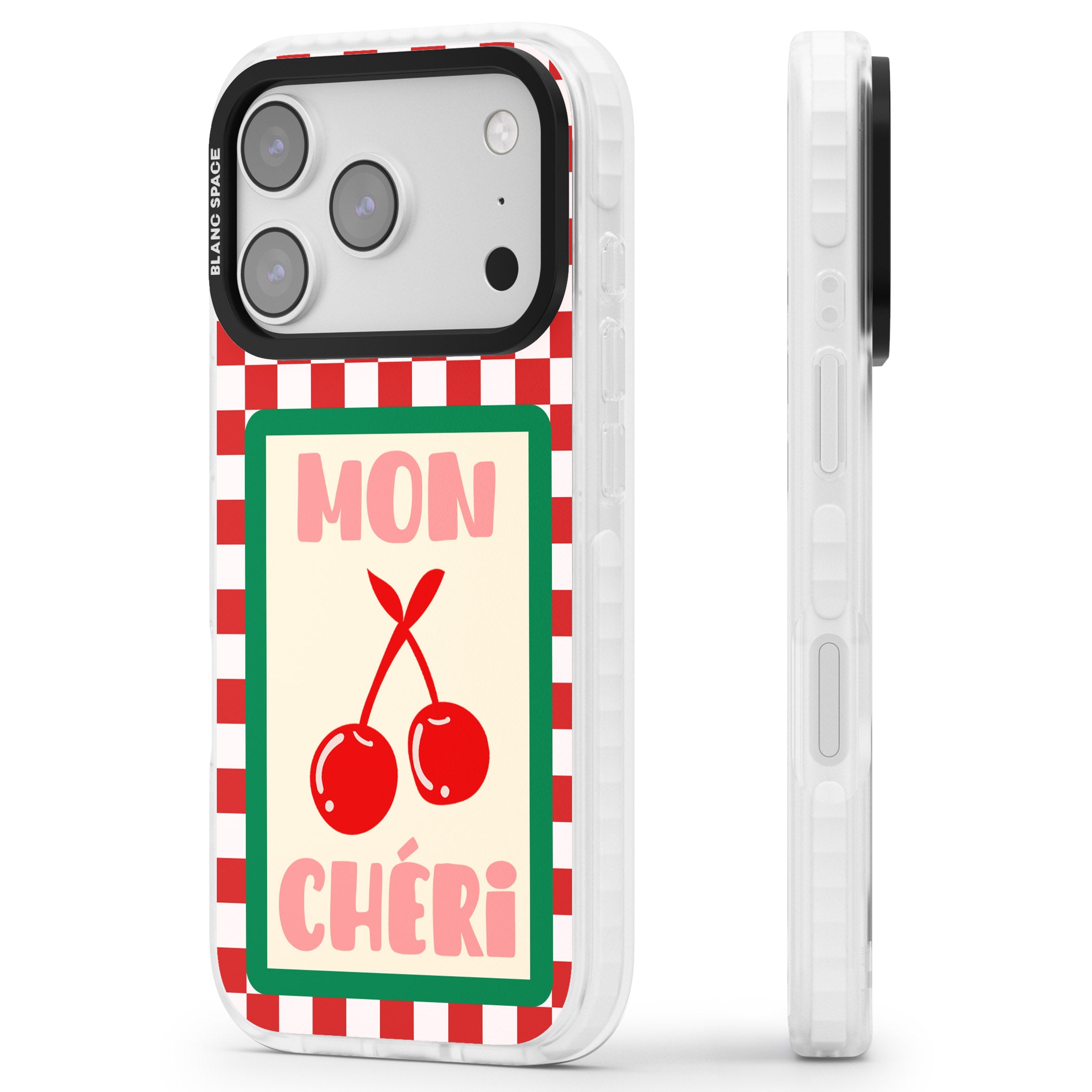 Mon Cheri iPhone 17 Pro Max Impact Pro Clear Phone Case Side Profile