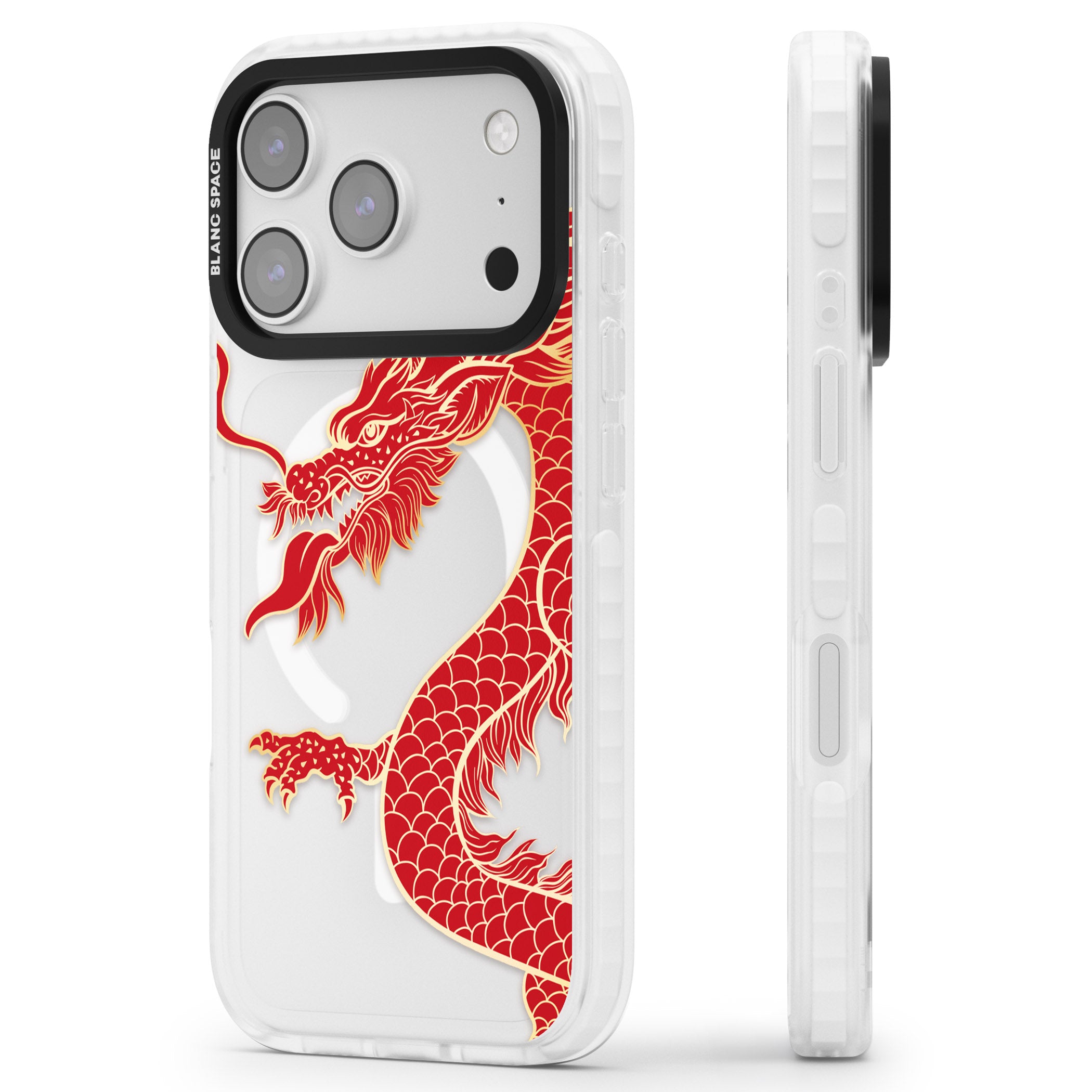 Large Red Dragon iPhone 17 Pro Max Impact Pro Clear Phone Case Side Profile