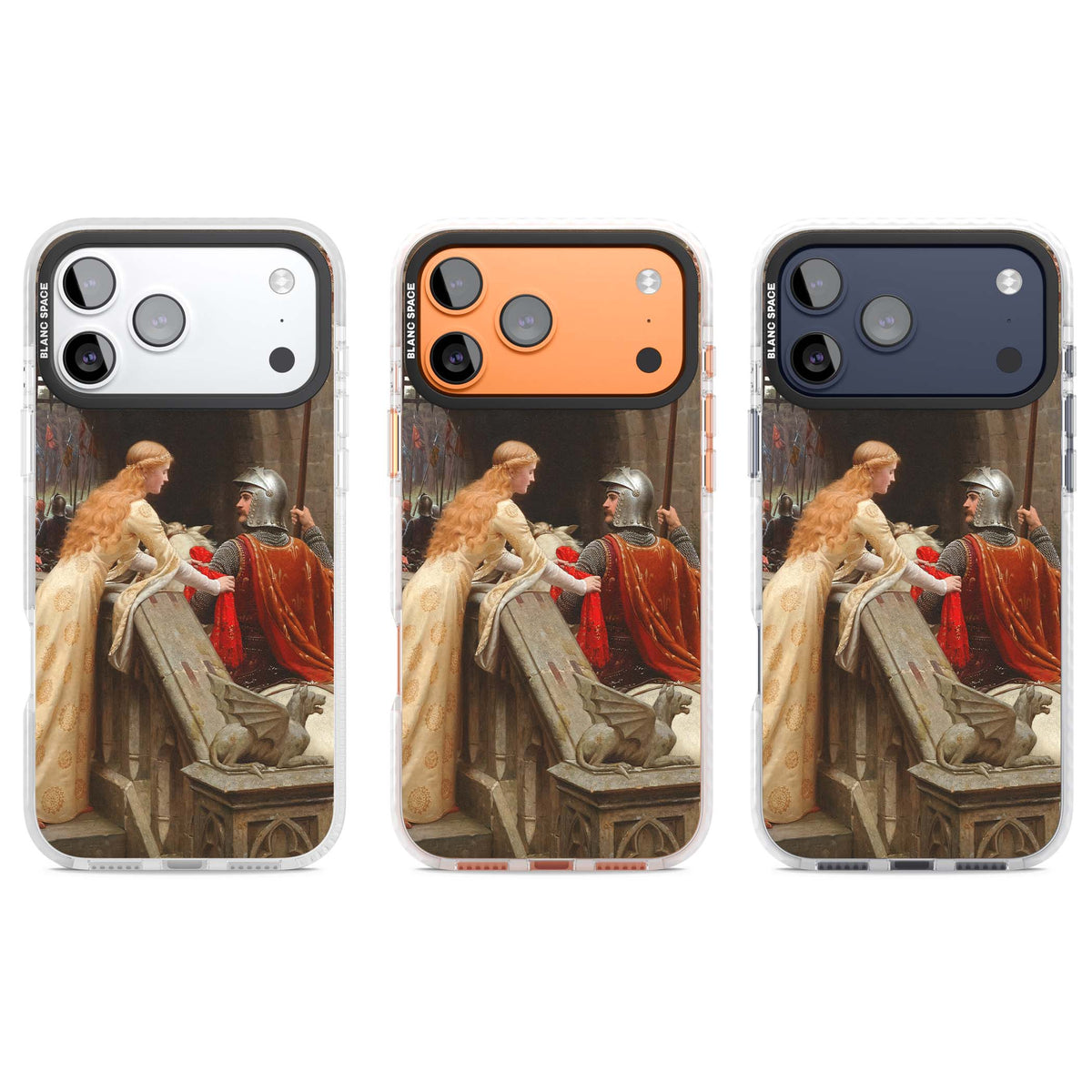 God Speed fine art iPhone case featuring Edmund Blair Leighton's medieval knight and lady beneath a stone archway | Impact Magsafe case for iPhone 17 Pro, iPhone 17 Pro Max