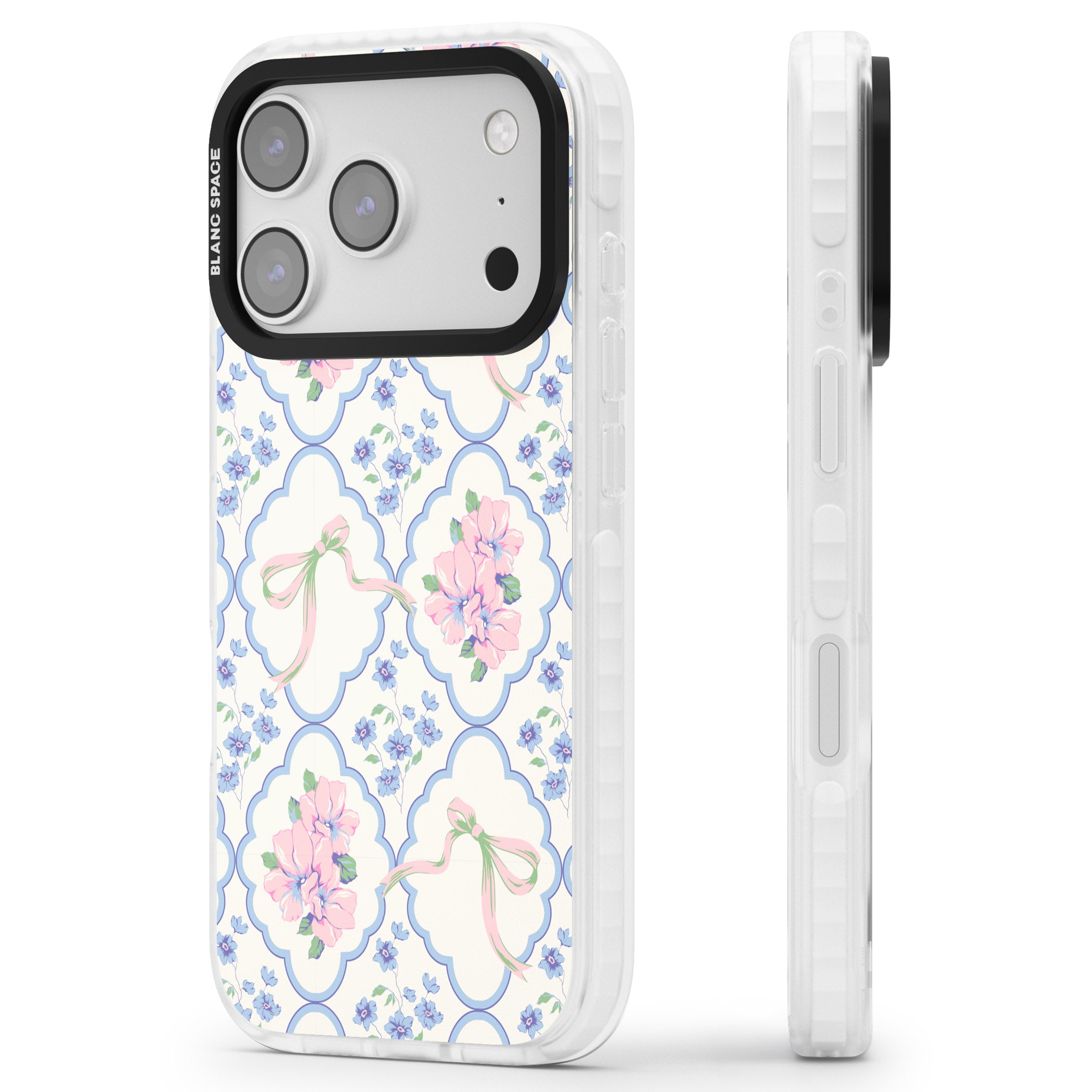 Coquette Flowers & Bows iPhone 17 Pro Max Impact Pro Clear Phone Case Side Profile