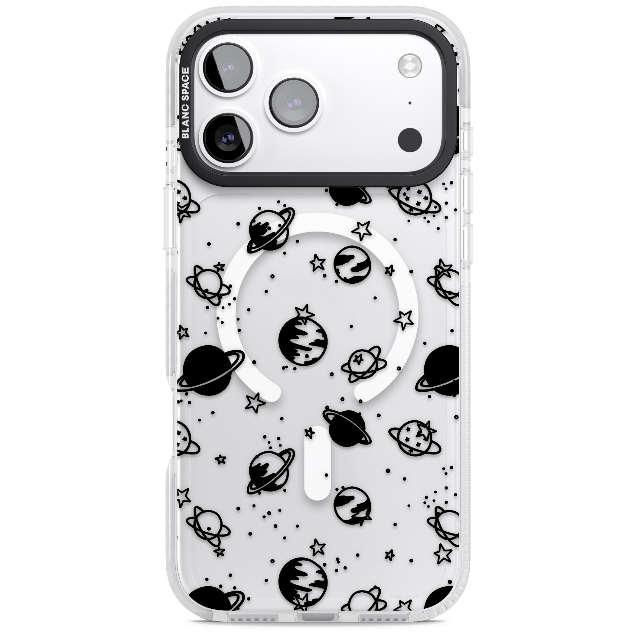 Black Planets iPhone 17 Pro Max Impact Pro Clear Phone Case