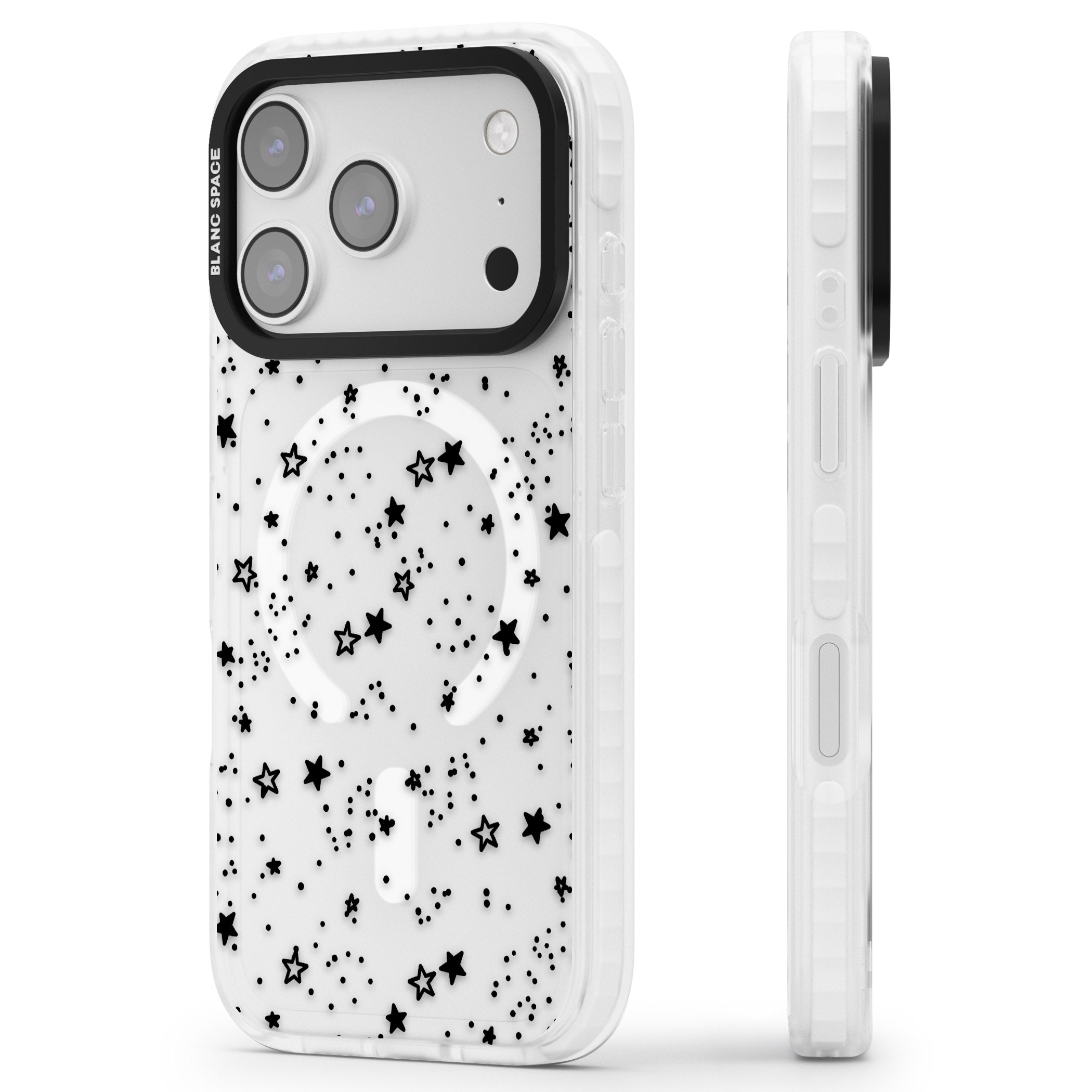 Black Star Speckle iPhone 17 Pro Max Impact Pro Clear Phone Case Side Profile