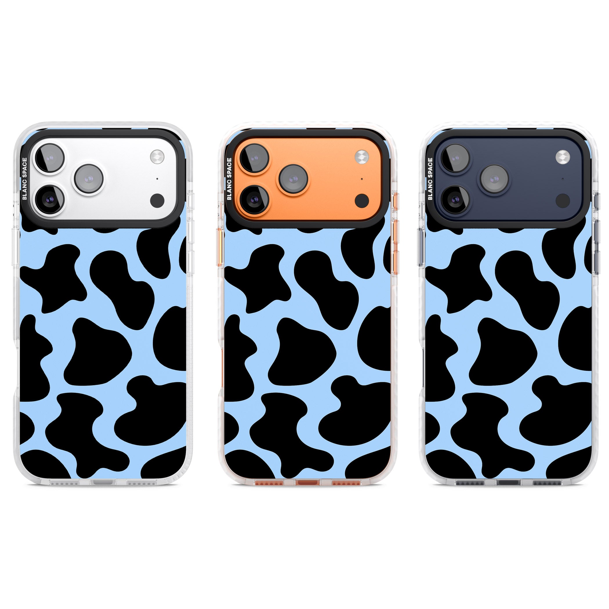 Blue And Black Cow Print iPhone 17 Pro Impact Pro Clear Phone Case APT Impact Protection