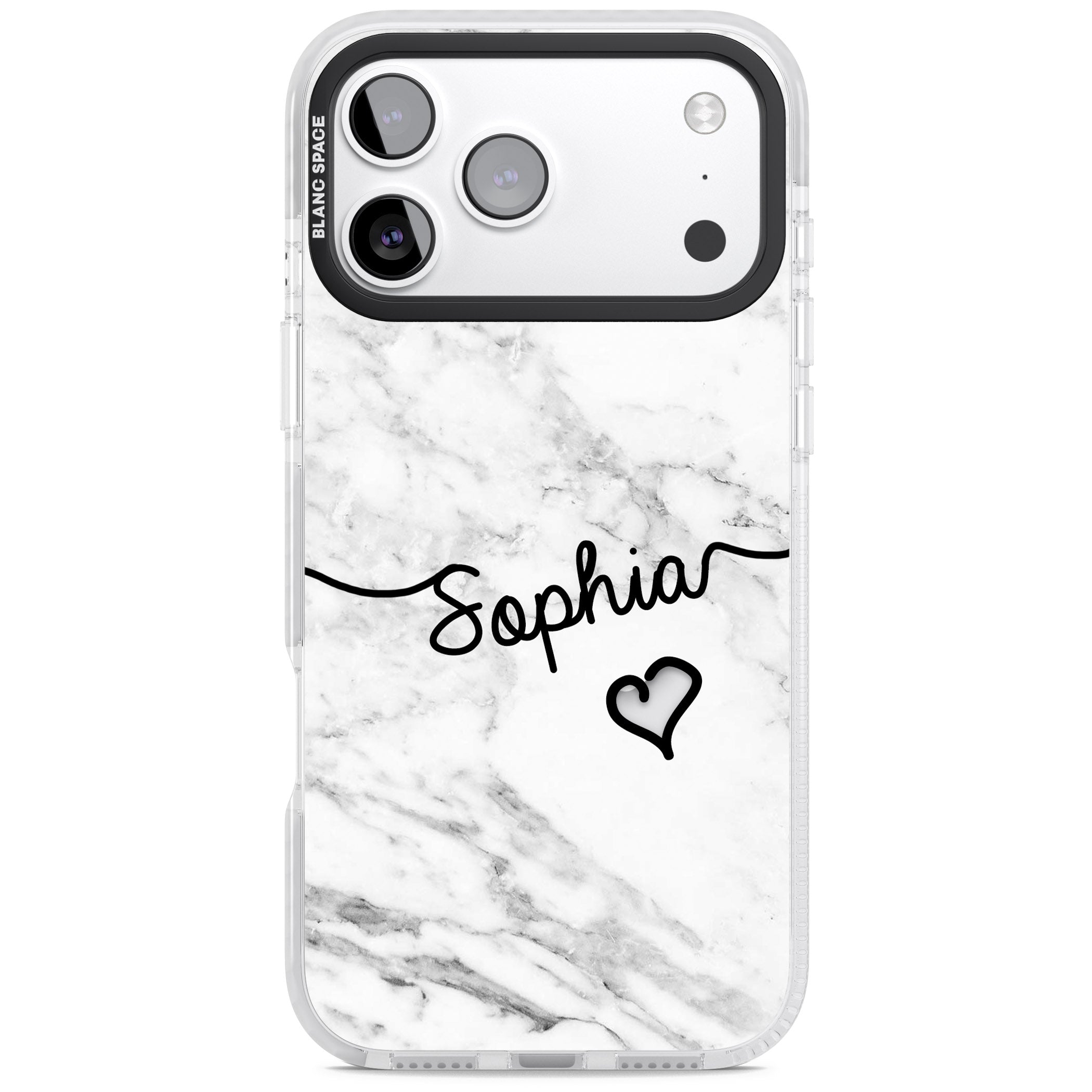 Personalised White Marble Heart iPhone 17 Pro Max Impact Pro Clear Phone Case